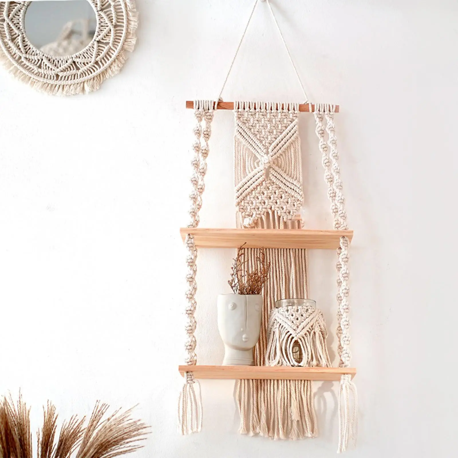 Wall Hanging Shelf Storage Hanger Tassel Tapestry Rack Pastoral Creative Nordic Style for Room Hotel Decorations Home