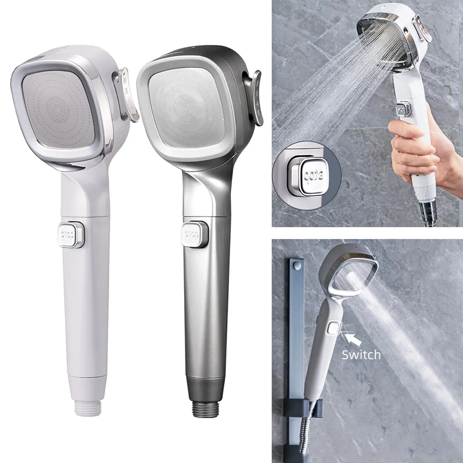 High Pressure Shower Heads Water Saving Pressurized 4 Modes Handheld Spray Sprayer for Club Hair Washing Massage Toilet Bathroom