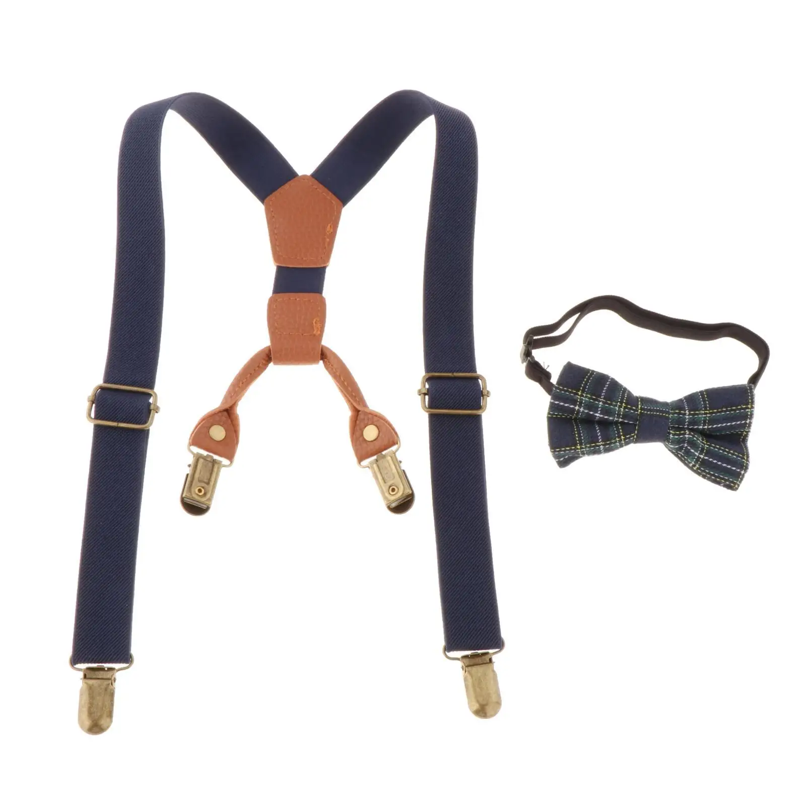 Kids Suspenders and Bow Tie Set 4 Clips Y Back Construction 1 inch Wide Elastic Straps Pants Braces for Boys and Girls Kids