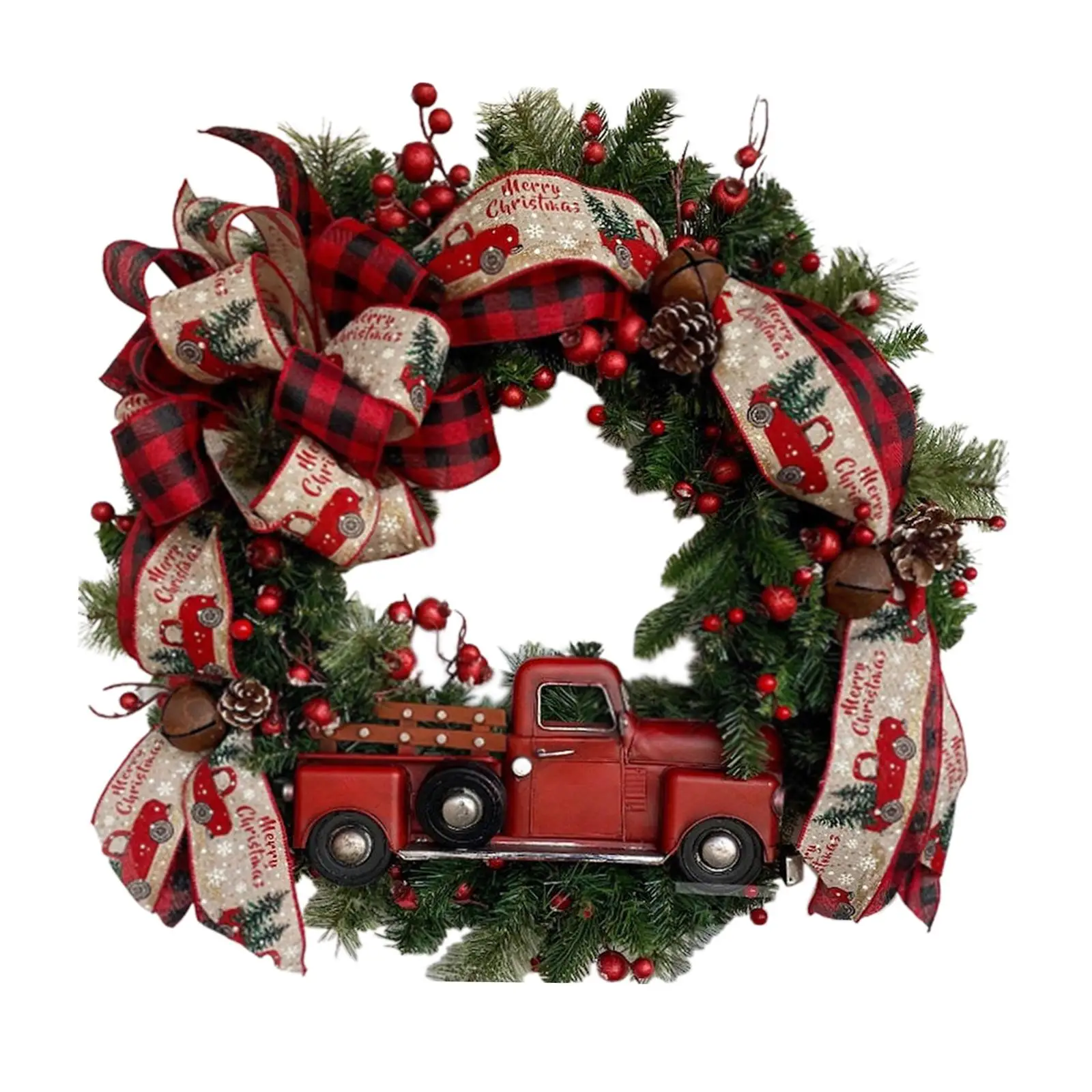 Christmas Artificial Wreath Red Car Decor Simulation Red Berries Green Leaves Wreath for Holiday Wedding Outdoor Garden Xmas