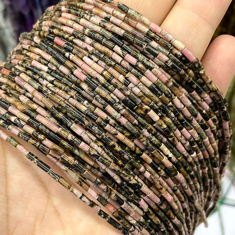 Natural Stone Beads 2x4mm Hematite Agate Jasper Crystal Cylinder Tube Loose Spacer Bead for Jewelry Making Diy Bracelet Necklace