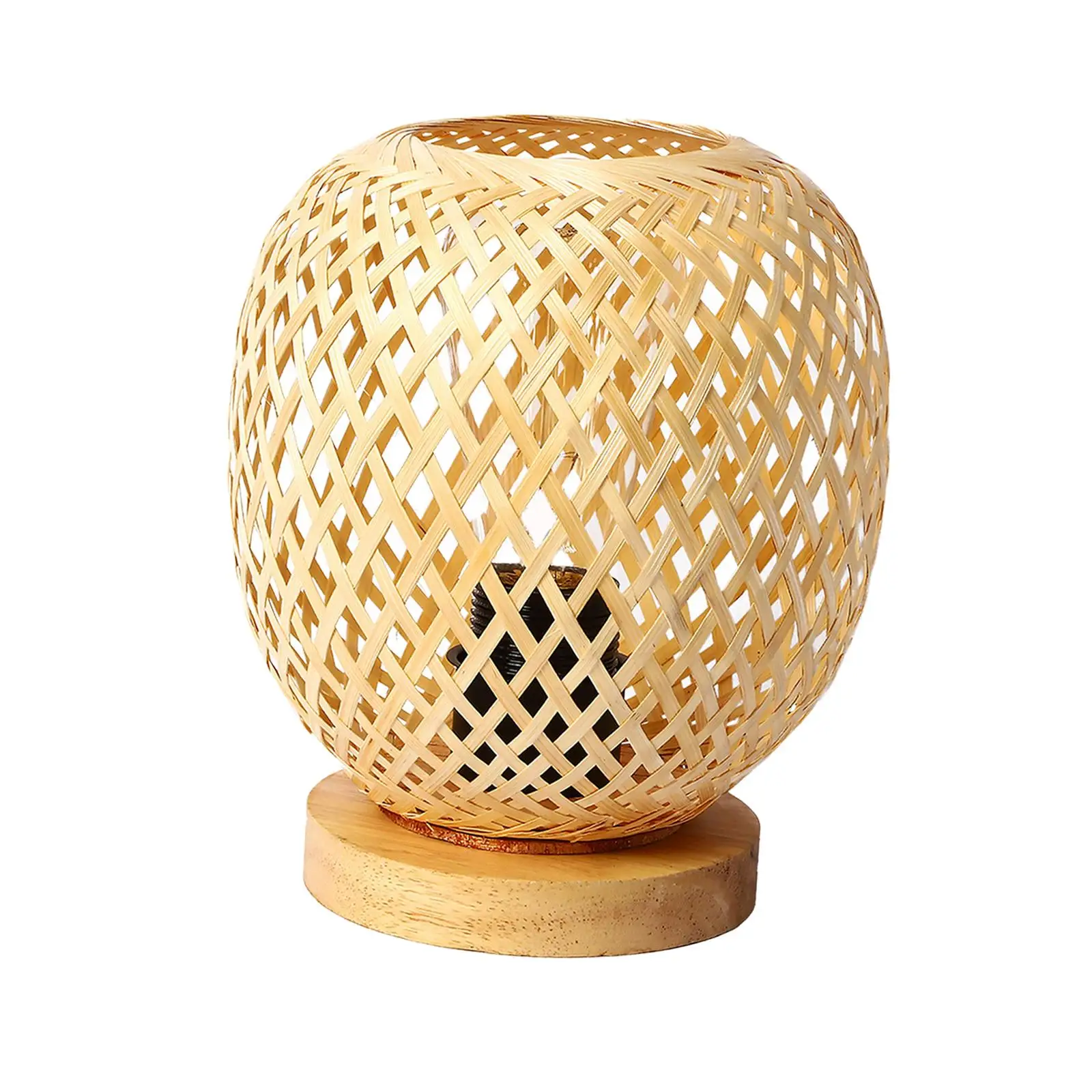 Rattan Table Lamps Standing Lamp Desk Lamp Decorative Devices W/ Wooden Base Rustic for Bedside Home Photo Props Bedroom US Plug