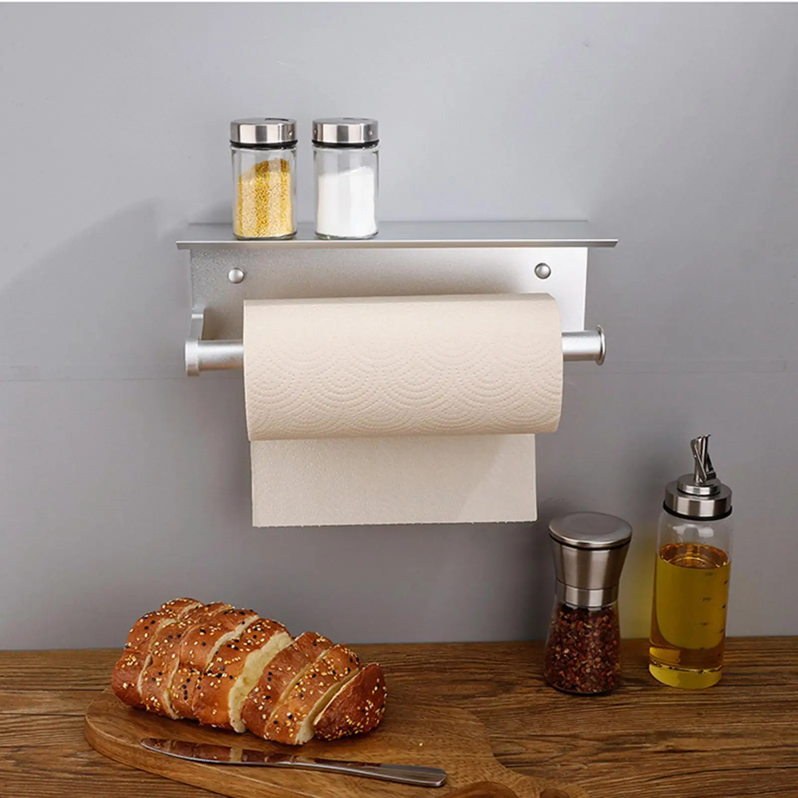 Toilet Paper Holder Self Adhesive Saving Space with Shelf Organizer Rustproof Paper Towel Holder Paper Roll Holder for Kitchen