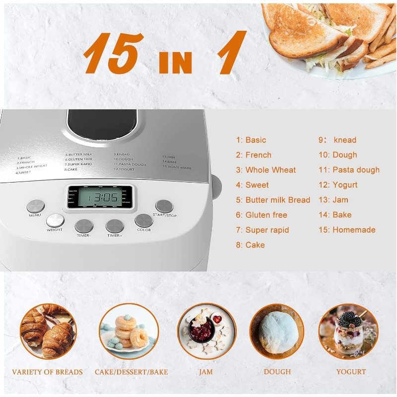 Title 13, Davivy Bread Maker Machine 3LB Dough Maker,15-i...