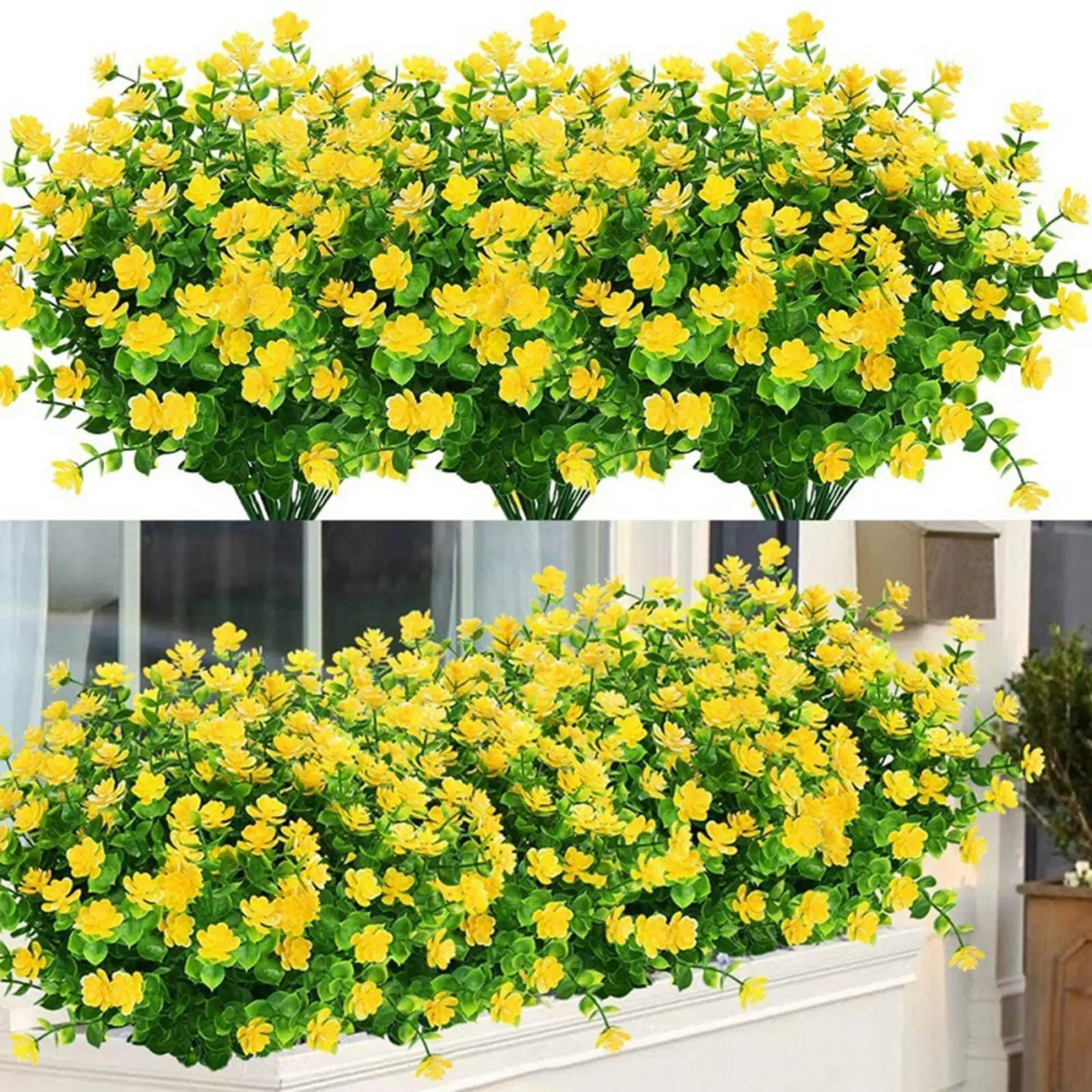 12 Bundles Artificial Flowers Fake Greenery Outdoor UV Resistant No Fade Faux Plastic Plants Garden Porch Window Box Decorating