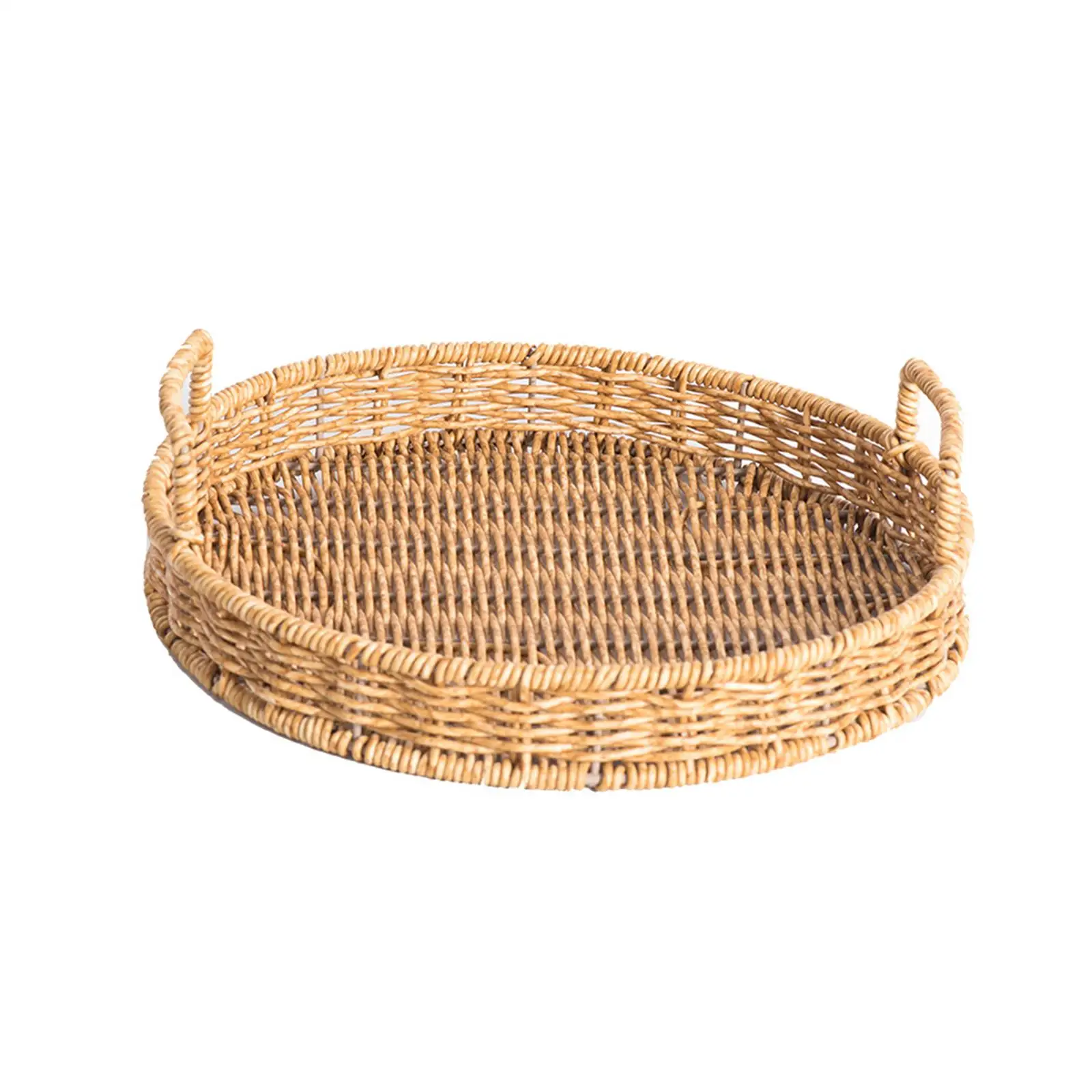 Round Basket Serving Tray Handwoven Coffee Table Dining Room Countertop Decorative Makeup Fruit Tray Round Serving Tray