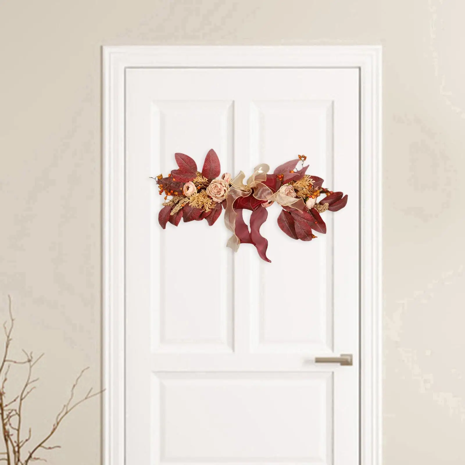 52cm Front Door Simulated Rose Floral Swag Wreath Home Decoration Romantic Multifunctional Rustic for Dining Room