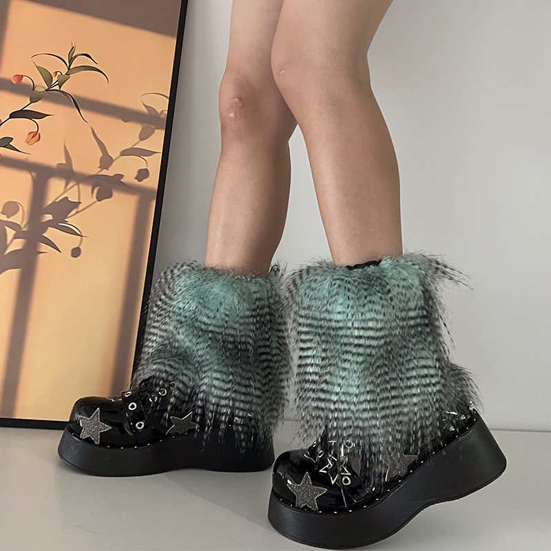 Y2K Goth Furry Faux Fur Women Leg Warmers Boot Covers Harajuku Lolita Girls Punk Fashion Cute Jk Hipster Warm Fluffies Leggings