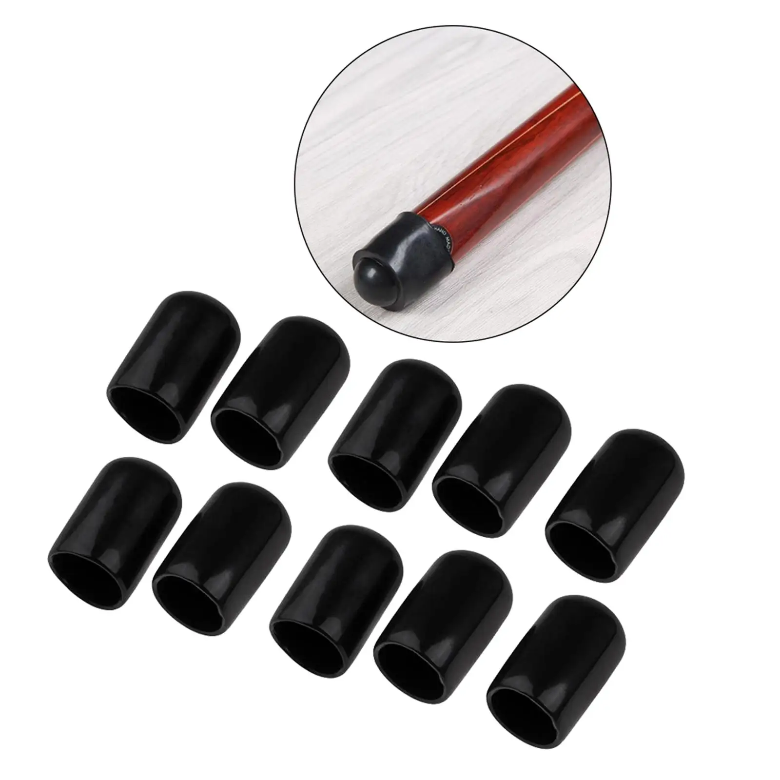 10x Pool Cue Tips Hat Replacement Durable Moistureproof Black 10mm Billiards