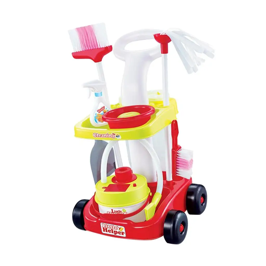 Kids Cleaning Set and Tools, Housekeeping Toys with Cleaning Cart, Bucket, Broom, Mop, Detergent, Cleaning Bag and Accessories