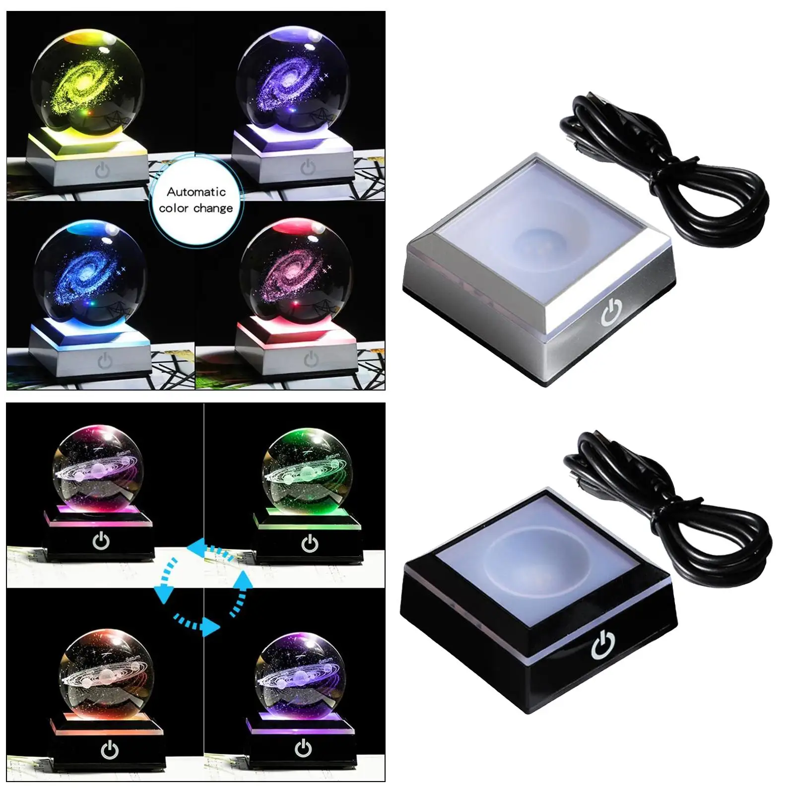 Changing base colored light rotating crystal display stand with 3D crystals