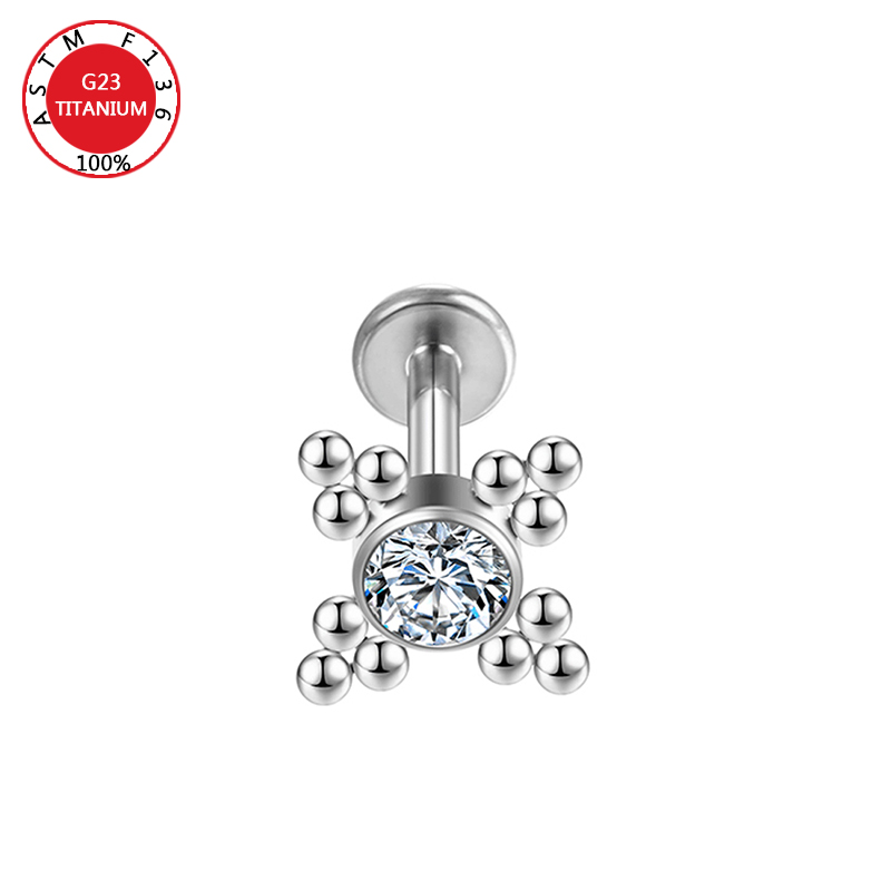 ASTM F136 Titan Zirkon Ohrstecker Labret Ohrstecker Lippenring Nasennagel Knorpel Helix Lappen Muschel Ohrringe Körperpiercing Schmuck – Detail 7