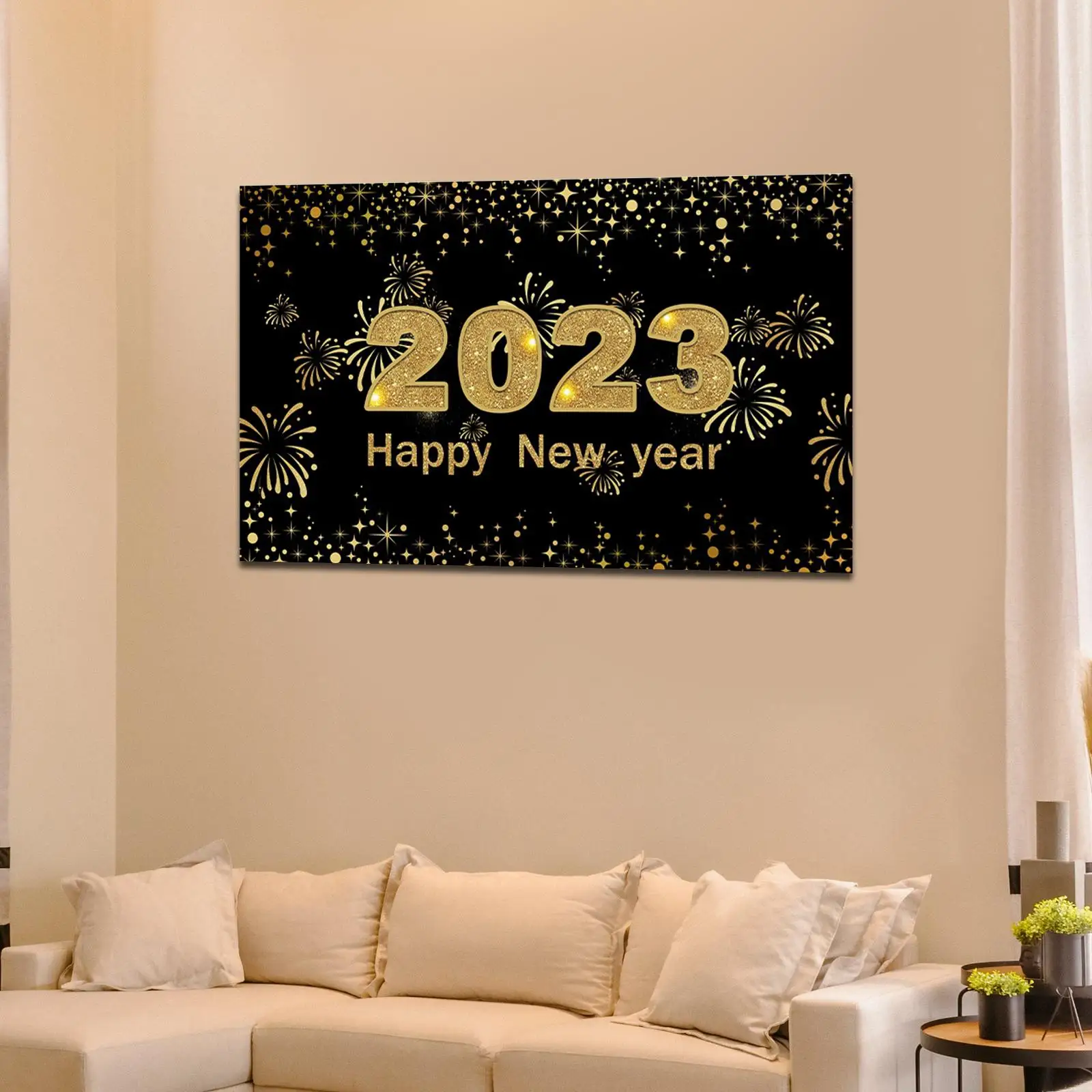 Fabric Happy New Year Banner 2023 Backdrop Office Ornaments Wall Sign Poster