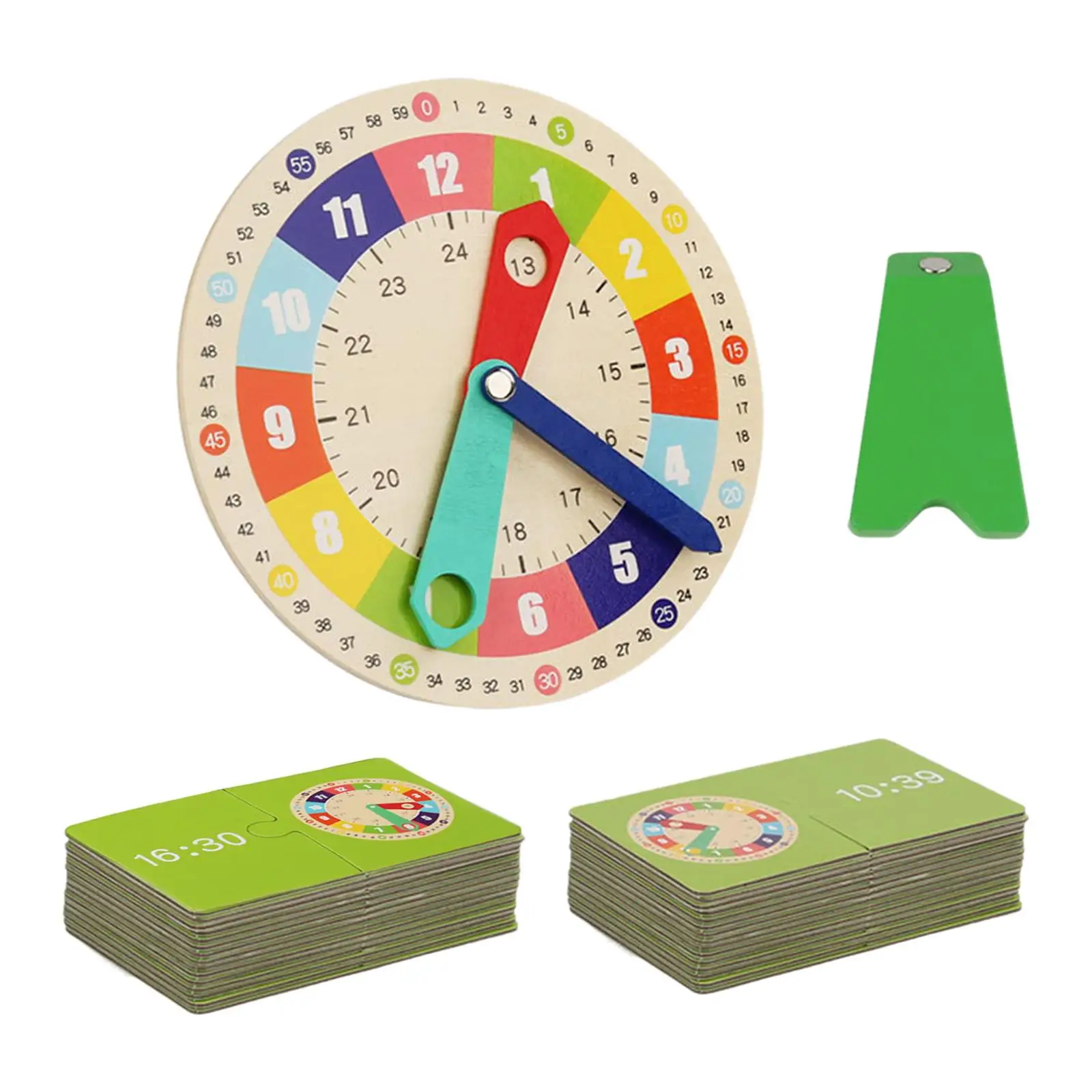Montessori Wooden Clock Kids Toys Educational Toy Stable Teaching Aids Wooden Card Clock for School Children Toddlers Student