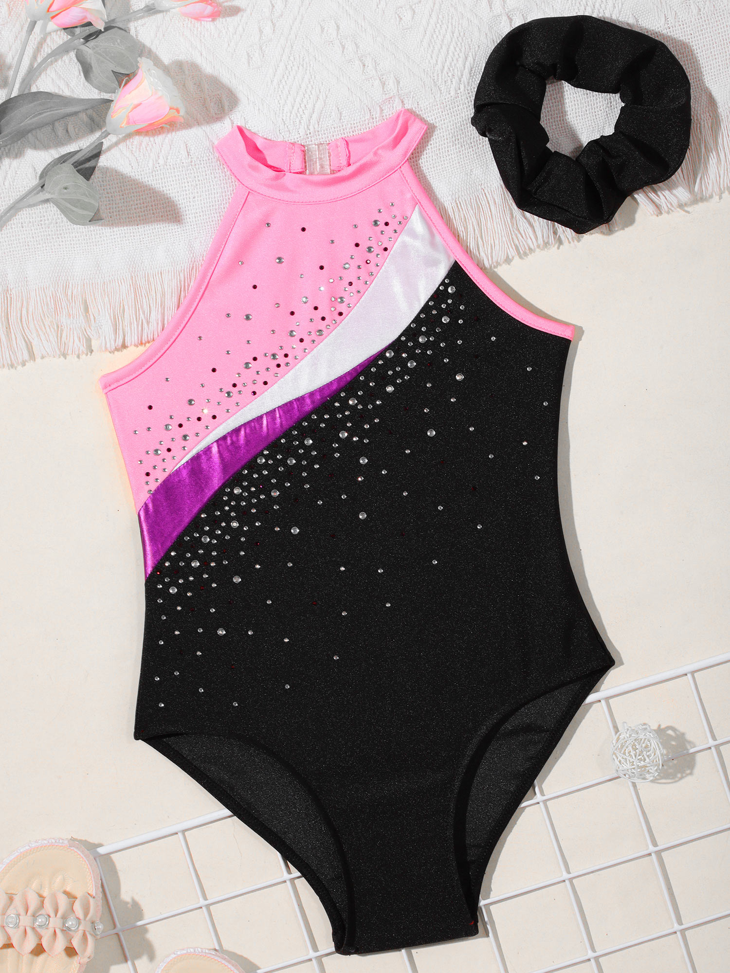 Kinder Mädchen Gymnastik Trikots Ballett Tanz Outfits Strass sportliche Biketard Shorts Set Workout Eiskunstlauf Bodysuit – Detail 6