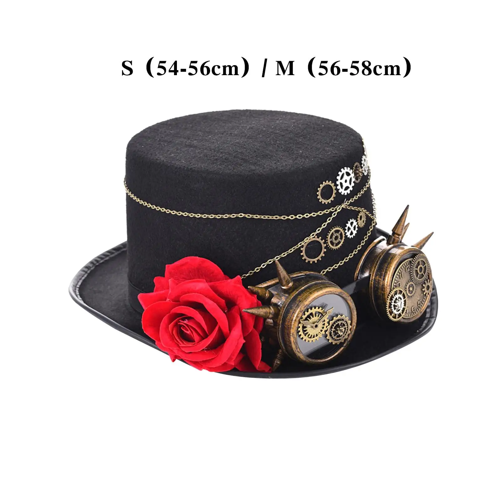 Retro Steampunk Hat with Goggles Flower Black Top Hat Industrial Age Costume