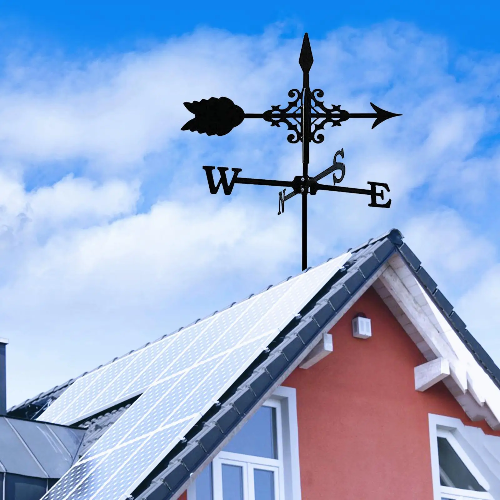 Classic Weather Vane with Silhouette Figurine Roof Mount Measuring Tools Wind Direction Indicator for Yard Farm Garage Ornament