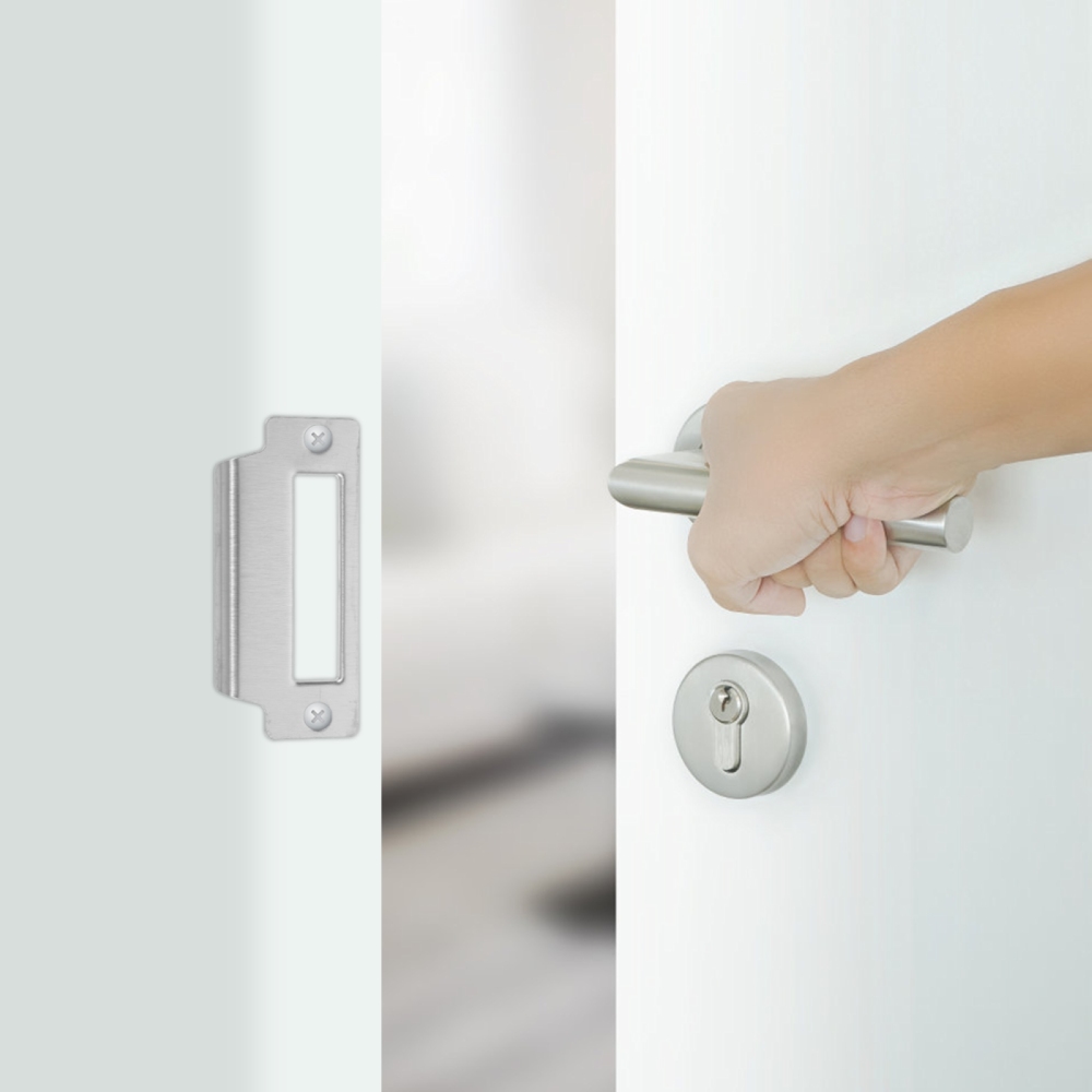 Description Picture 5 of item4 Inch Stainless Steel Plated Strike Plate for Wood / Metal Door Jamb, Latch Strike Door Reinforcement Plate Hasp Latch Lock