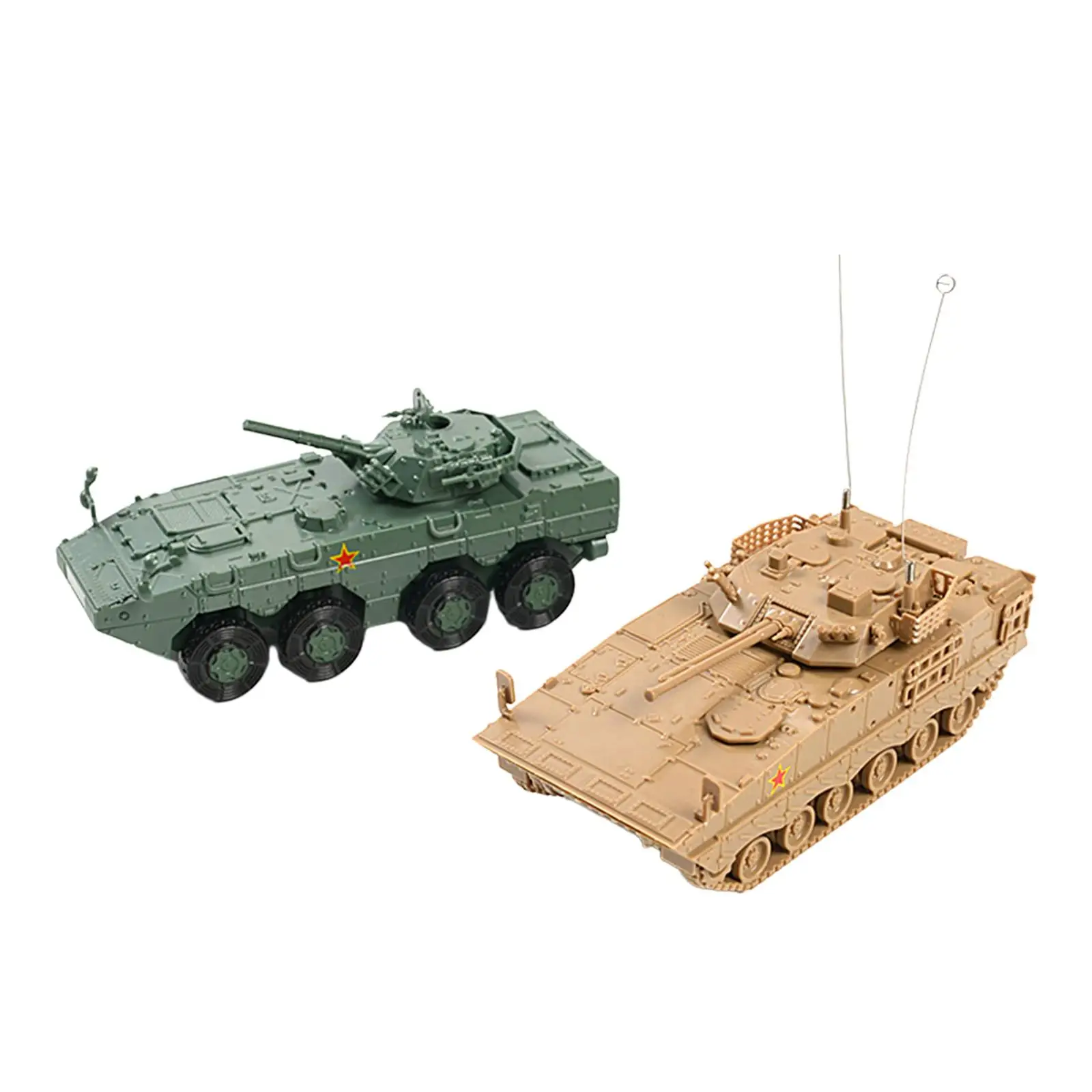 2Pcs 1/72 Tank Model Building Kits Ornaments Armored Vehicle Mini Vehicles Tabletop Decor for Friends Boys Family Girls Children