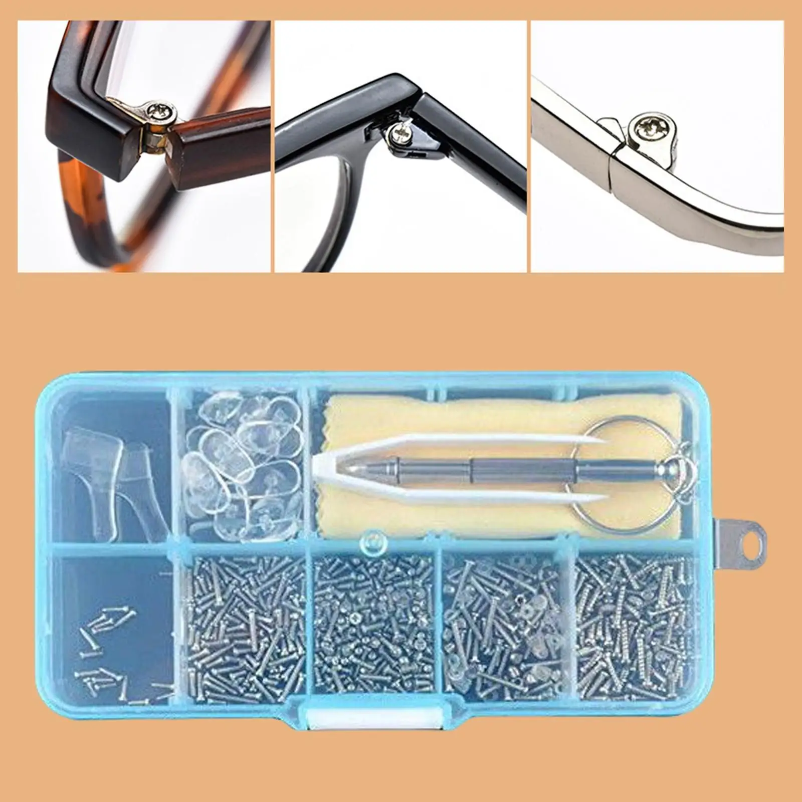 Eyeglass Assortment Repair Tool Set, 500Pcs Screws Hook Tweezers Glasses Cloth Screwdriver Nose Pads Glasses Repair