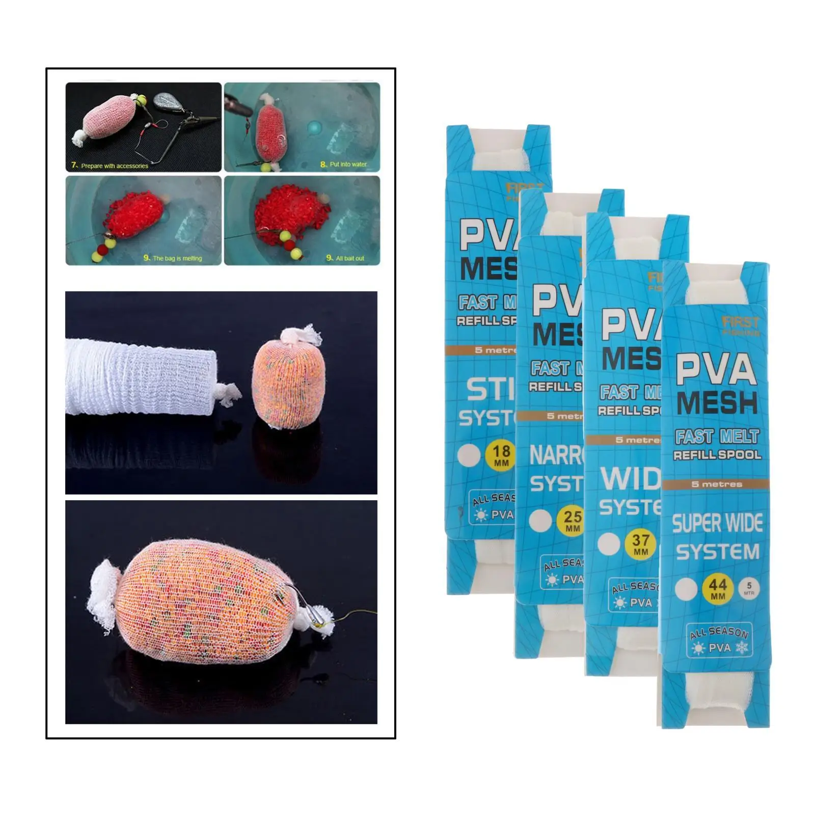 PVA Water-Soluble Fishing Bait Net Refill Stocking Mesh Bag Accessories