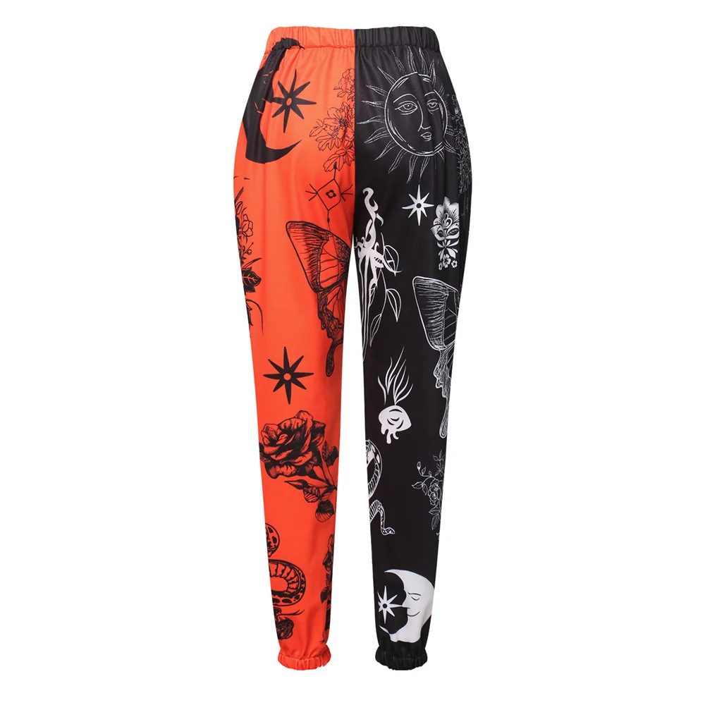 Women's Boho Hippie Harem Pants High Smocked Waist Printed Patchwork Sweatpants Yoga 90S Goth Baggy Casual Trousers