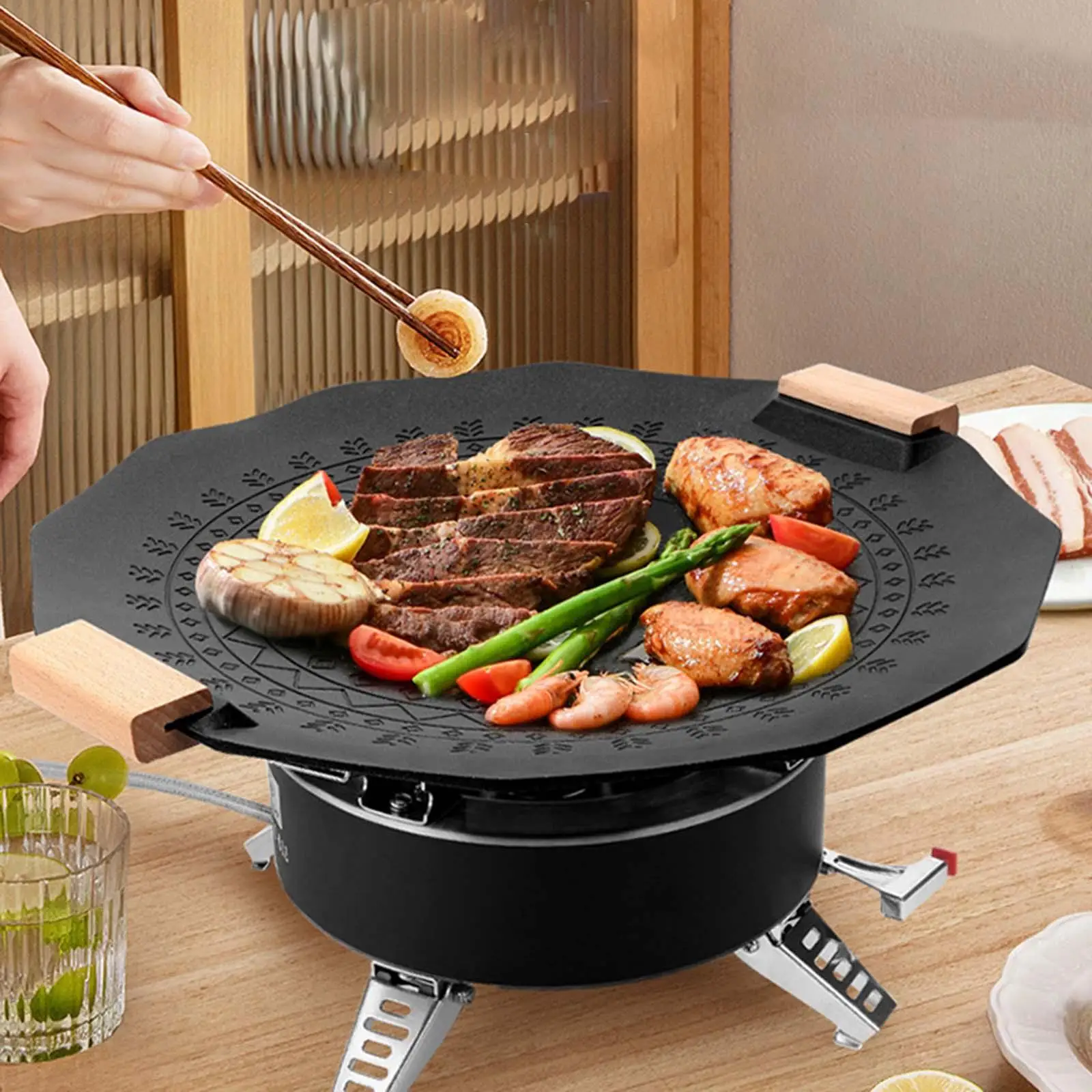 Outdoor Frying Pan 14inch Frying Plate Reusable Household BBQ Grill Tray for Frying Barbeque Baking Kitchen Cooking