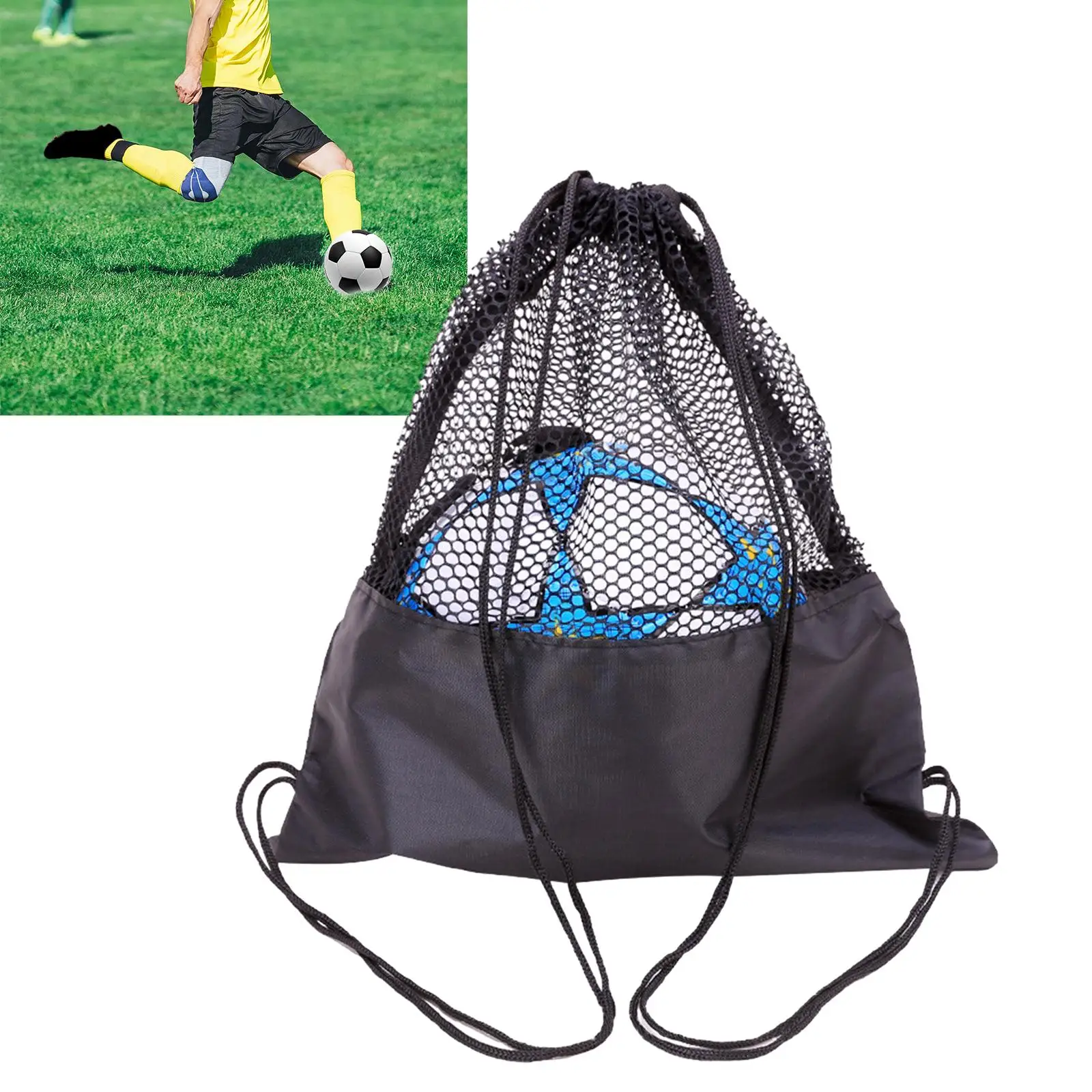 Basketball Mesh Bag Rucksack Wear Resistant Drawstring Backpack Sports Ball Carry Bag for Softball Yoga Swimming Traveling Dance