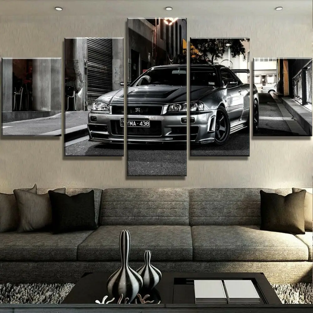 Nissan Skyline Gtr R34 Fast And Furious 5 Panel Canvas Print Wall Art Home Decor 