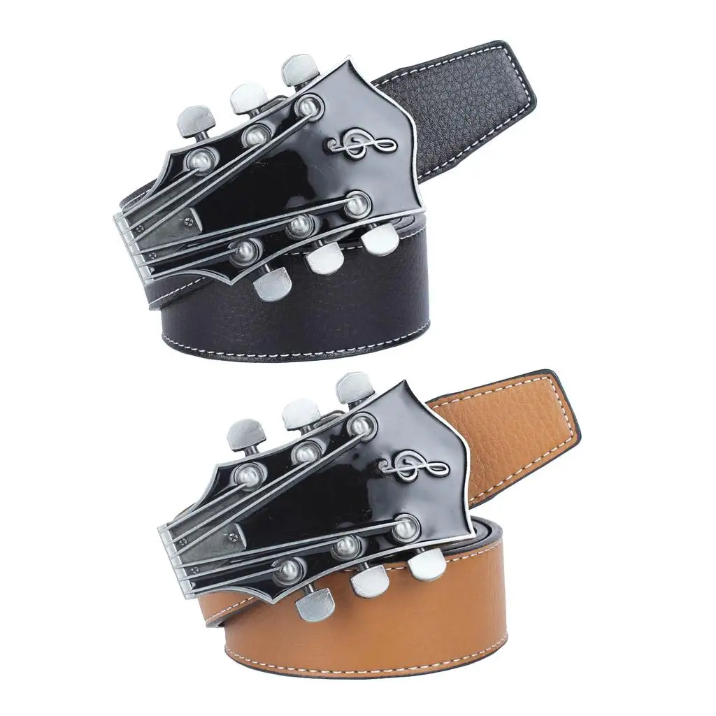 Western Cowboy Country Style Guitar Buckle Vintage Leather Belt Waistband Casual Belt Waist Strap for Women Men