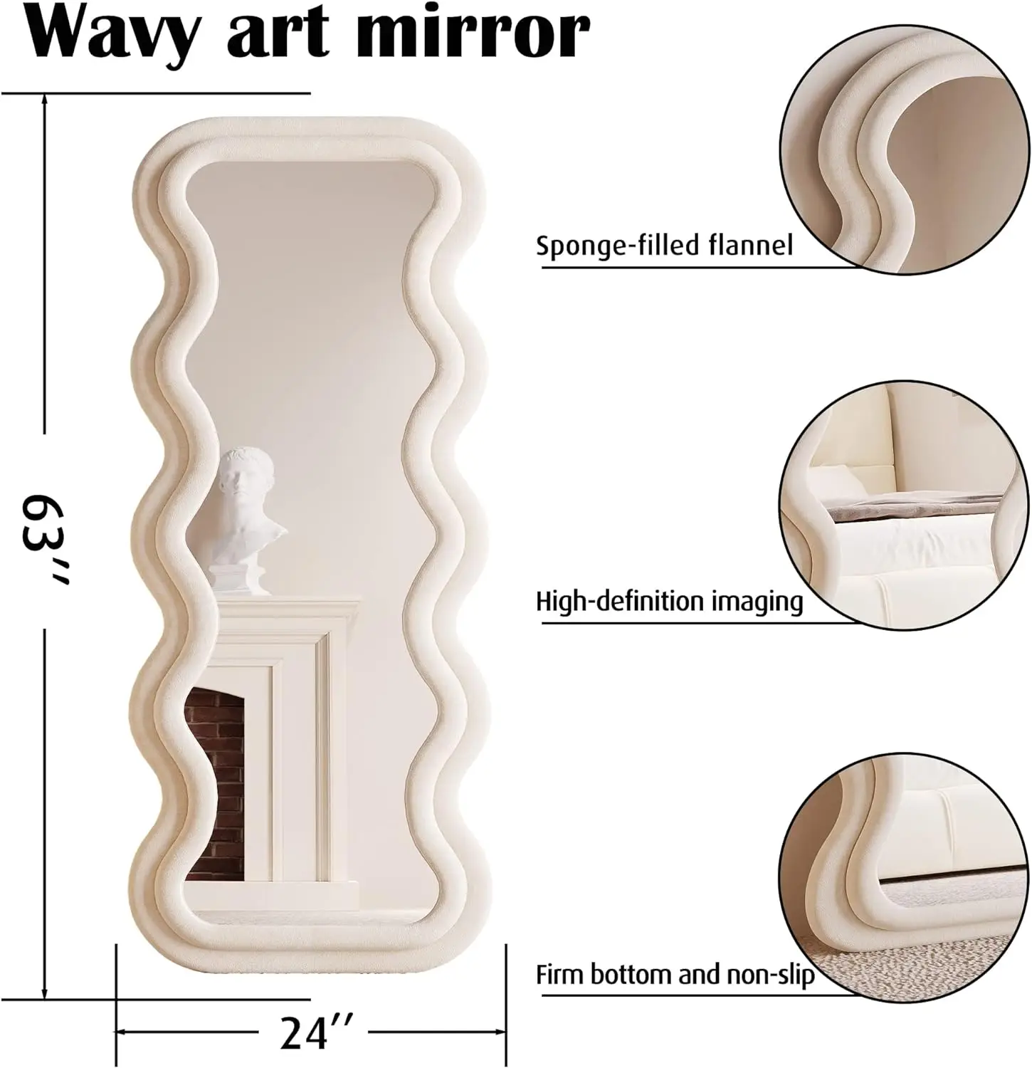 BOJOY Full Length Mirror , Irregular Wavy Mirror,Wall Mirror Standing Hanging or Leaning Against Wall for Bedroom,