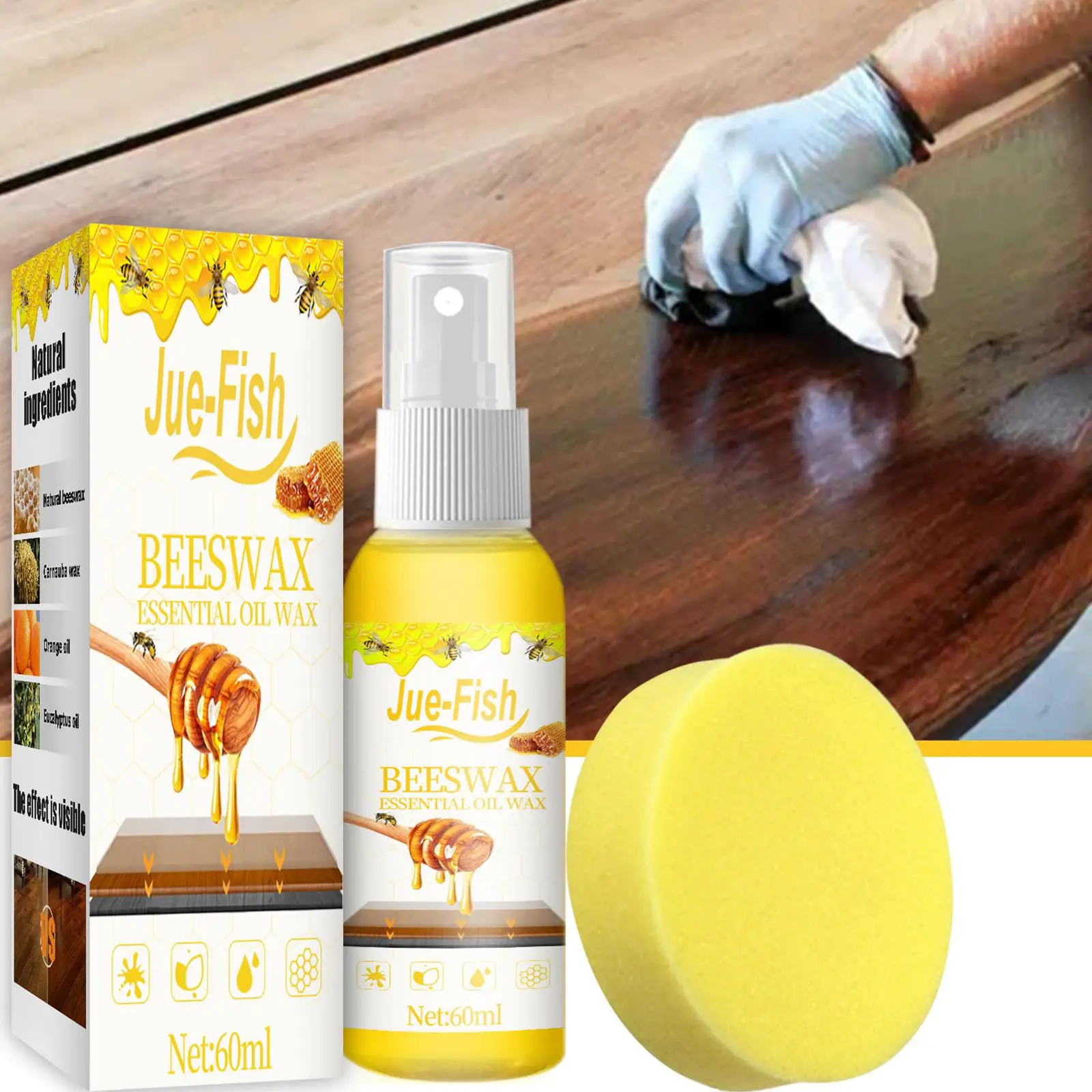 60ml Beeswax Spray Wood Cleaner Beewax Polished for Chairs Clean Kitchen
