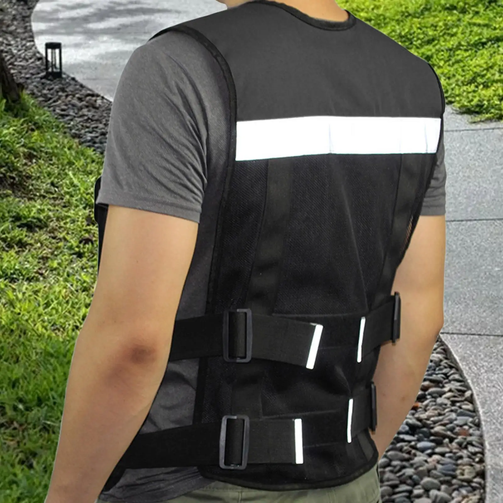 Safety Vest Zipper Front Multi Pockets with Reflective Strips Security Vest
