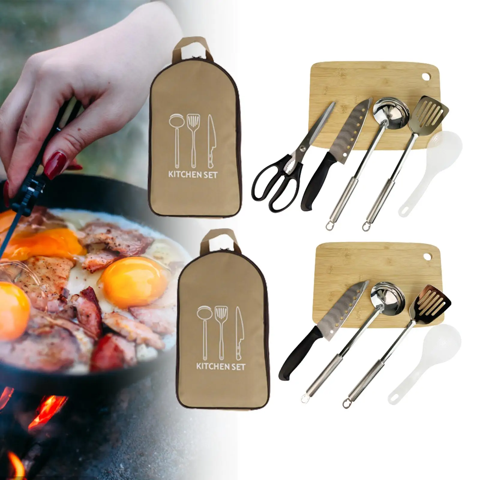 Campchen Cooking Utensil Set, Outdoor Portable Camping Cookware, for BBQ Backyard Backpacking