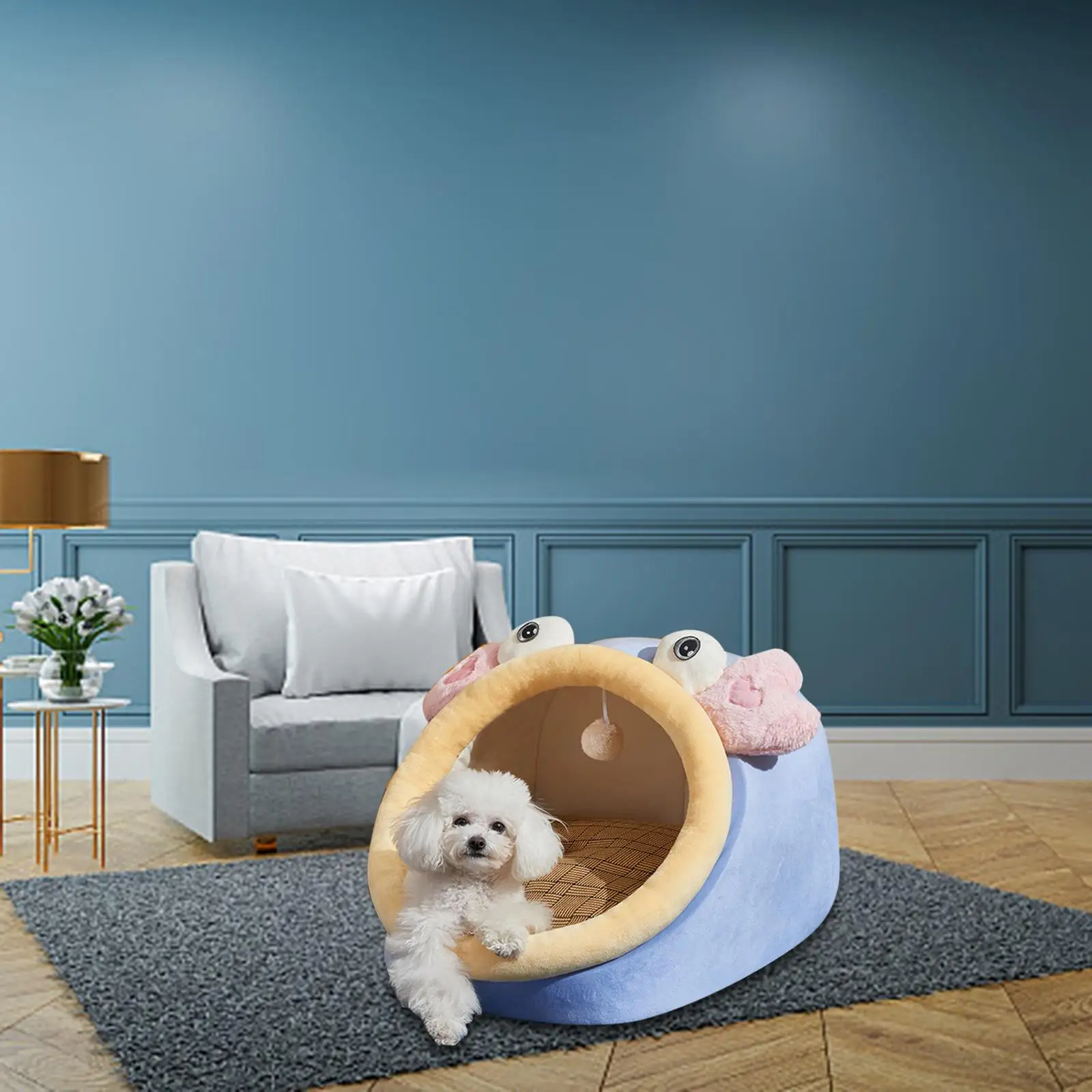 Comfortable Small Dog Sleeping Bed Pet Cat House Nest Kennel Warm Washable with Play Ball Cave Anti Slip Bottom Pet Supplies