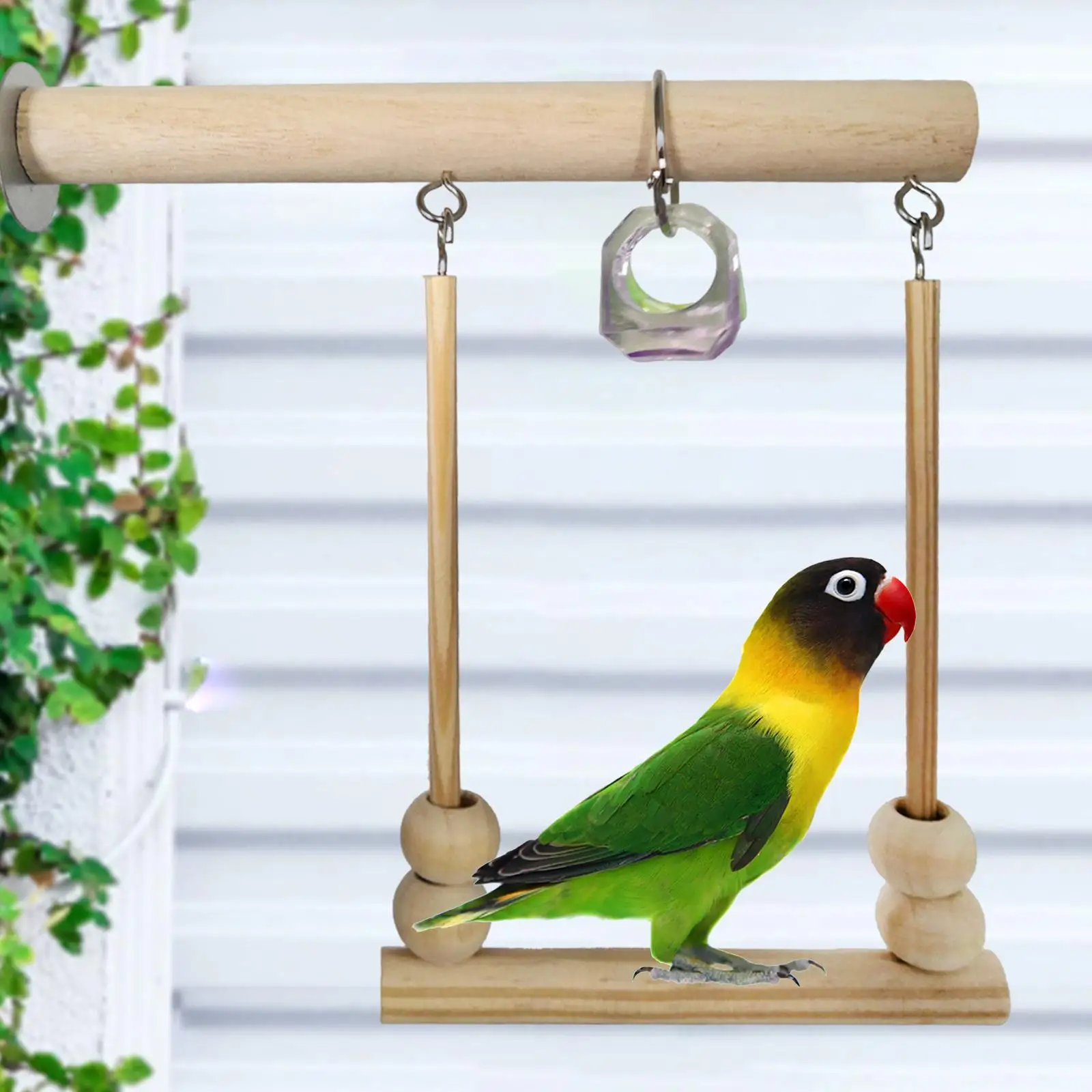 Parrot Wooden Stand Swing Cage Hanging with Chewing Bead Encourages Foot
