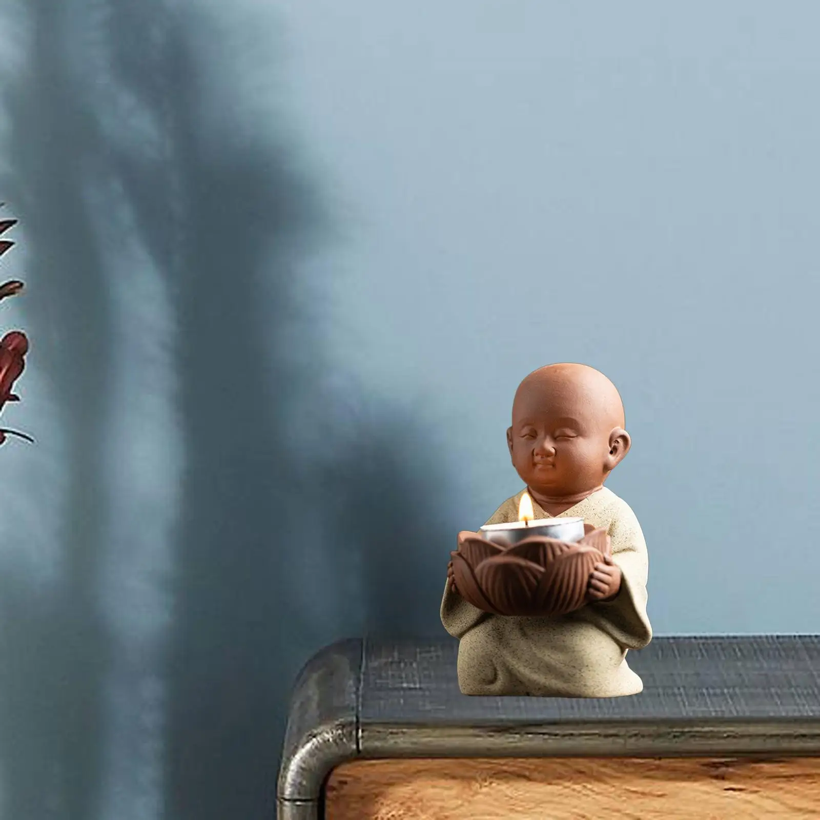 Ceramic Little Monk Statue Tealight Candle Holder Zen Yoga Decoration Votive Candle Holder for Bedroom, Living Room Adorable