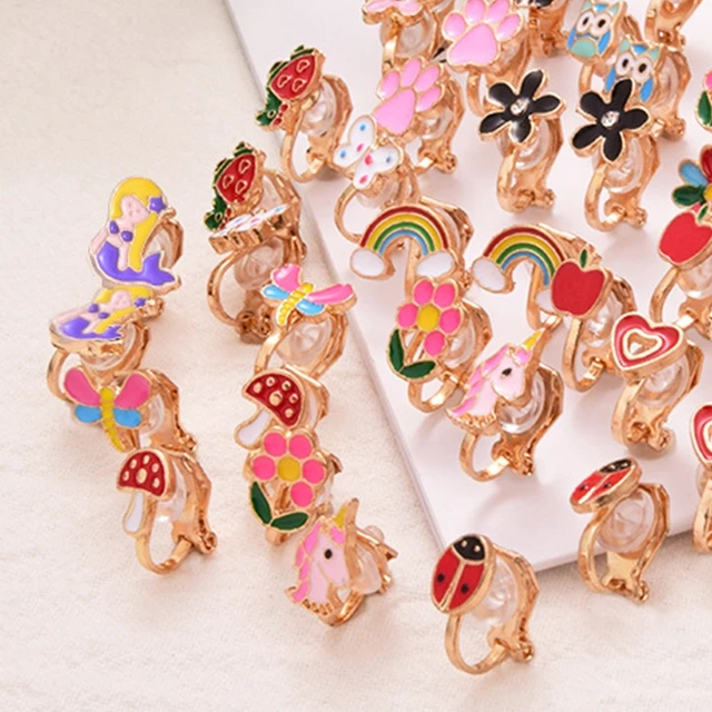 14K Solid Gold • Unicorn Enamel Resin • Screw Backs • Cute Flat Earrings •  Girls / Kids Earrings