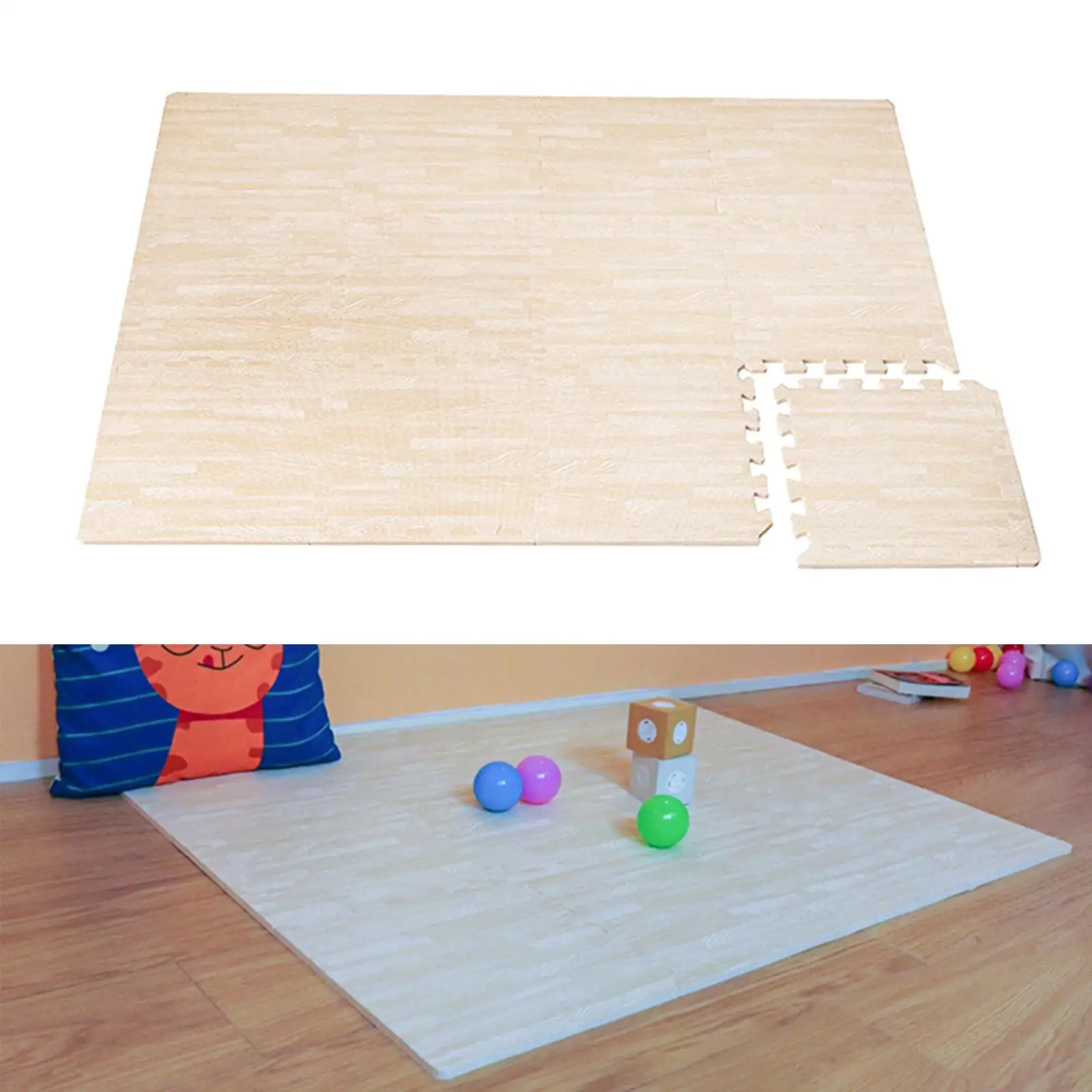 12 Pcs Interlocking Puzzle Mat Waterproof Flooring Padding Tiles Play Mat Baby Crawling Pad 12x12inch, Wood Grain