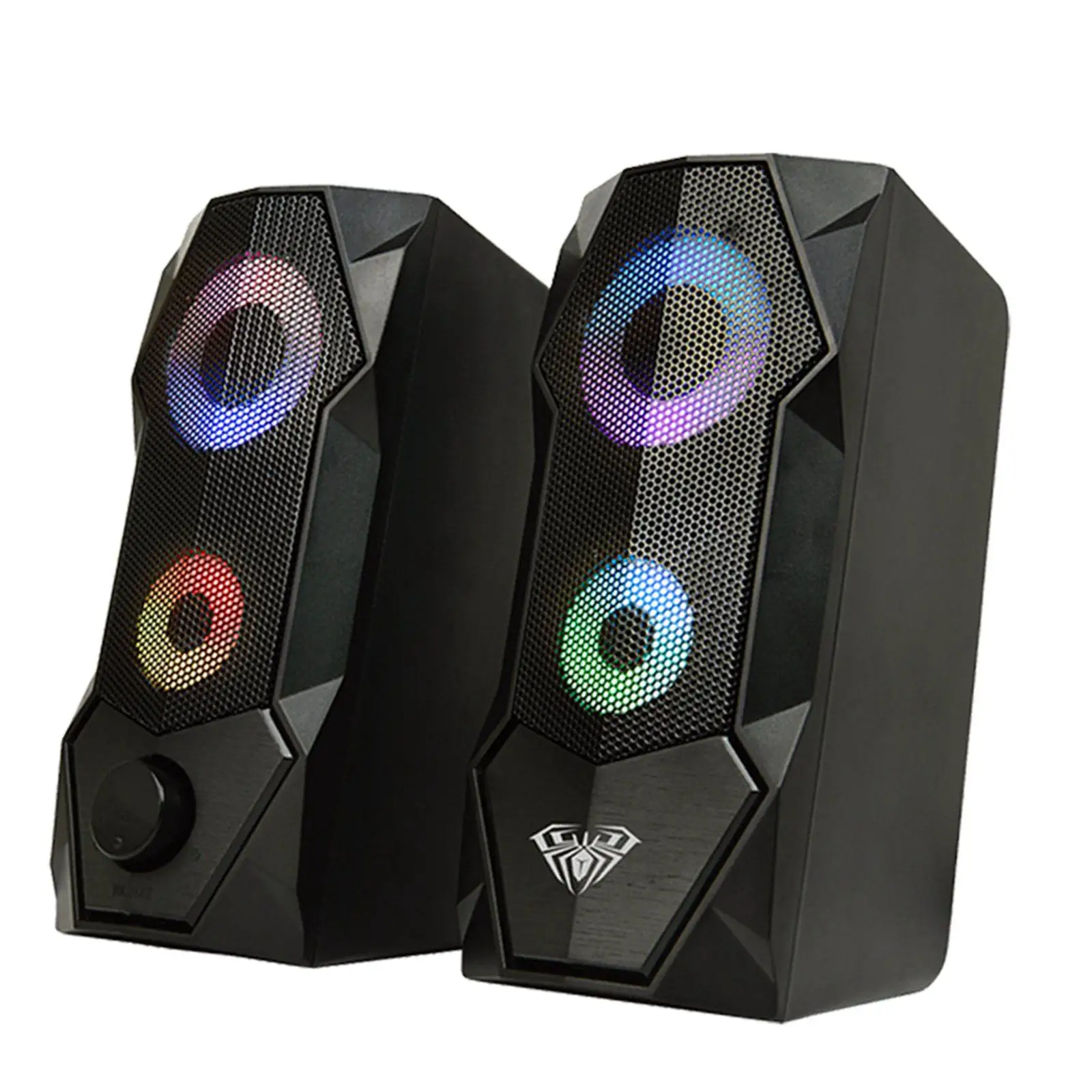 2 Pieces Computer Speakers with RGB Light Stereo Surround for Phone Desktops