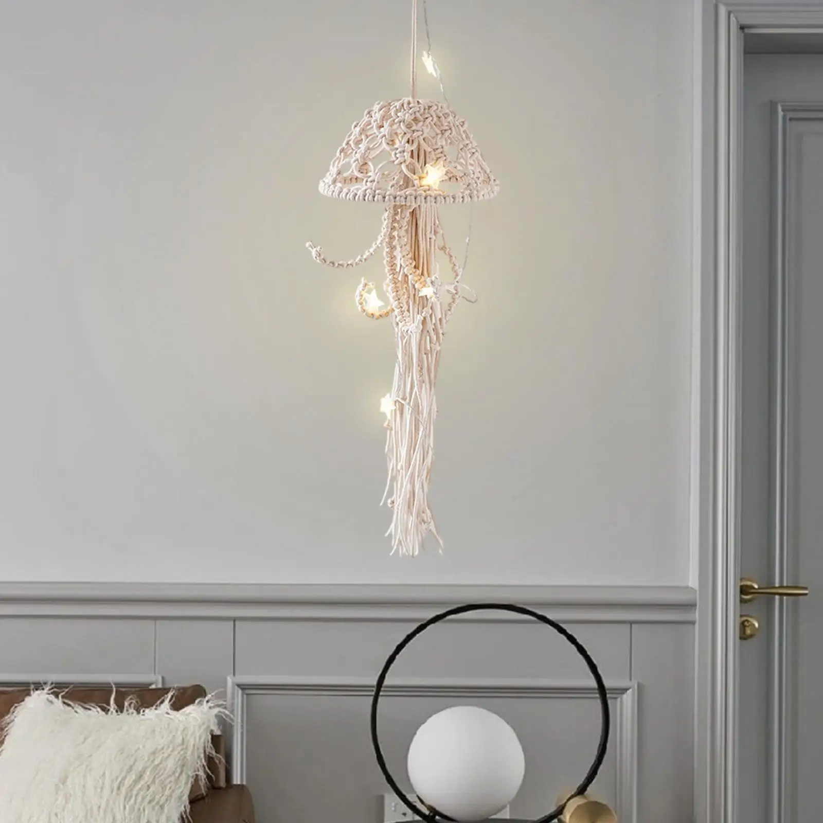 Nordic Jellyfish Wall Hanging Decor with Light String for Backdrop Ornaments