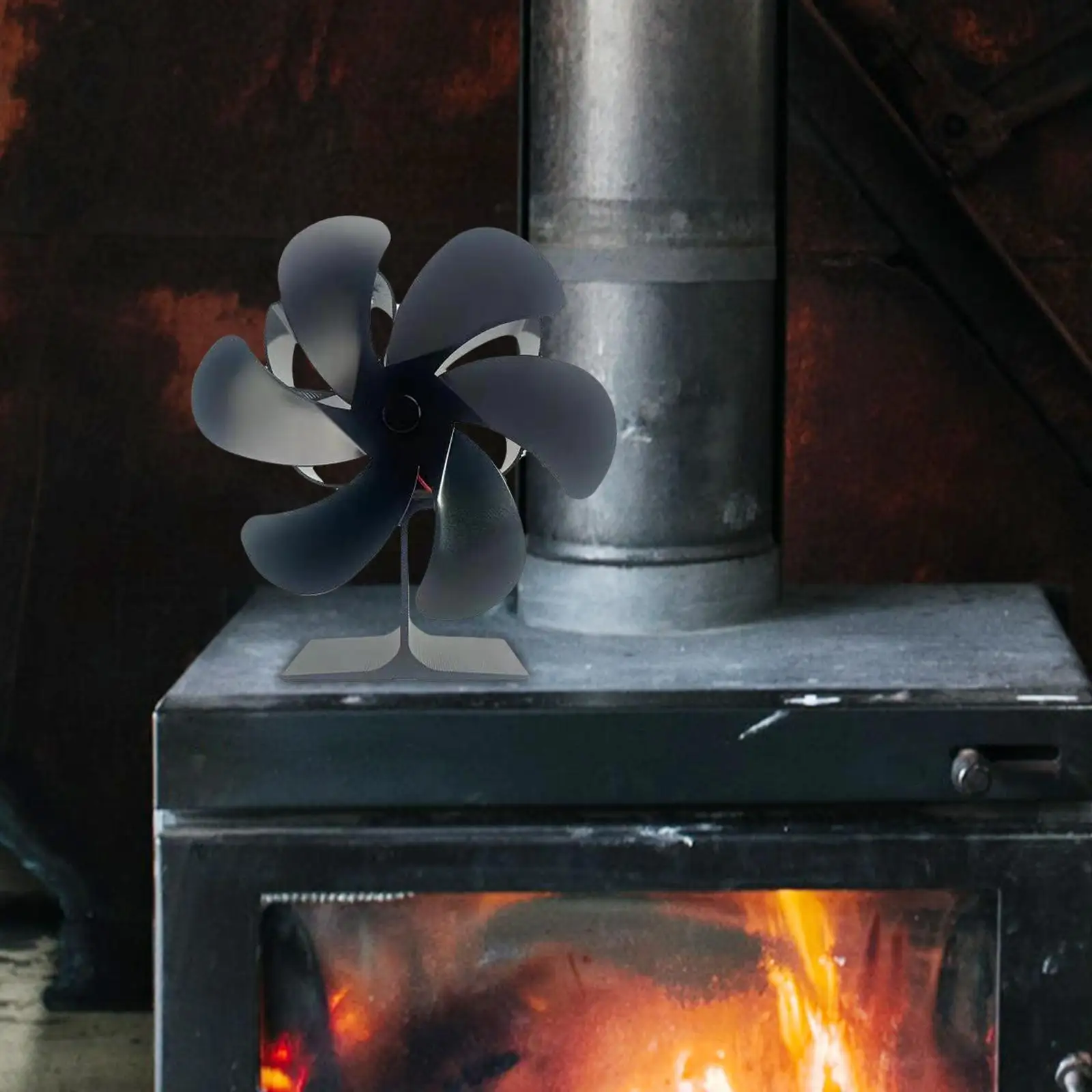 Wood Burner Fireplace Stove Fan 6 Blade 6.5x7.5inch Low Noise Versatile Sturdy Eco Friendly Logs Stove Fan Aluminum Alloy