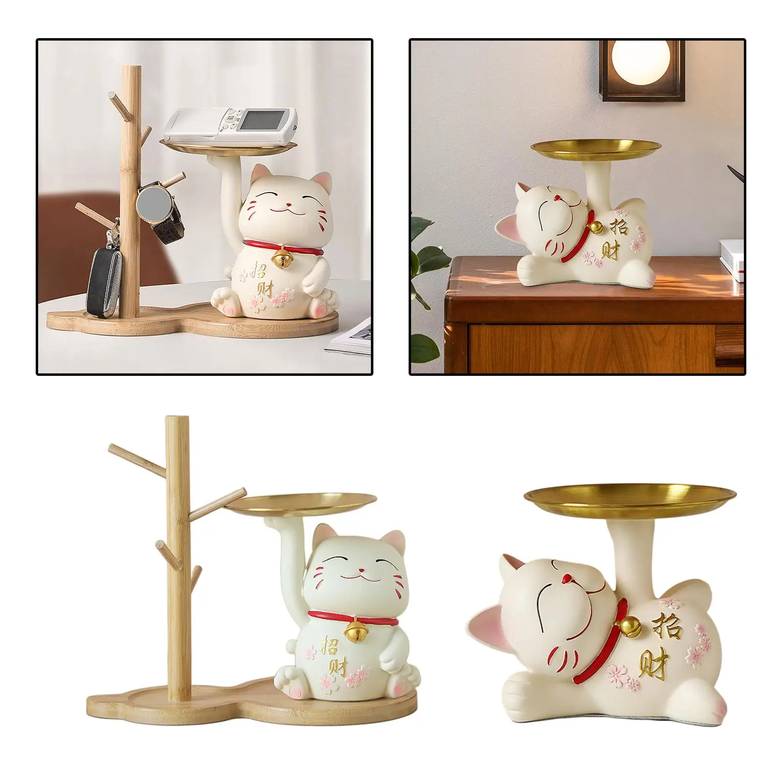 Resin Fortune Cat Holding Storage Tray Countertop Decor Decoration Easy Clean Organizer