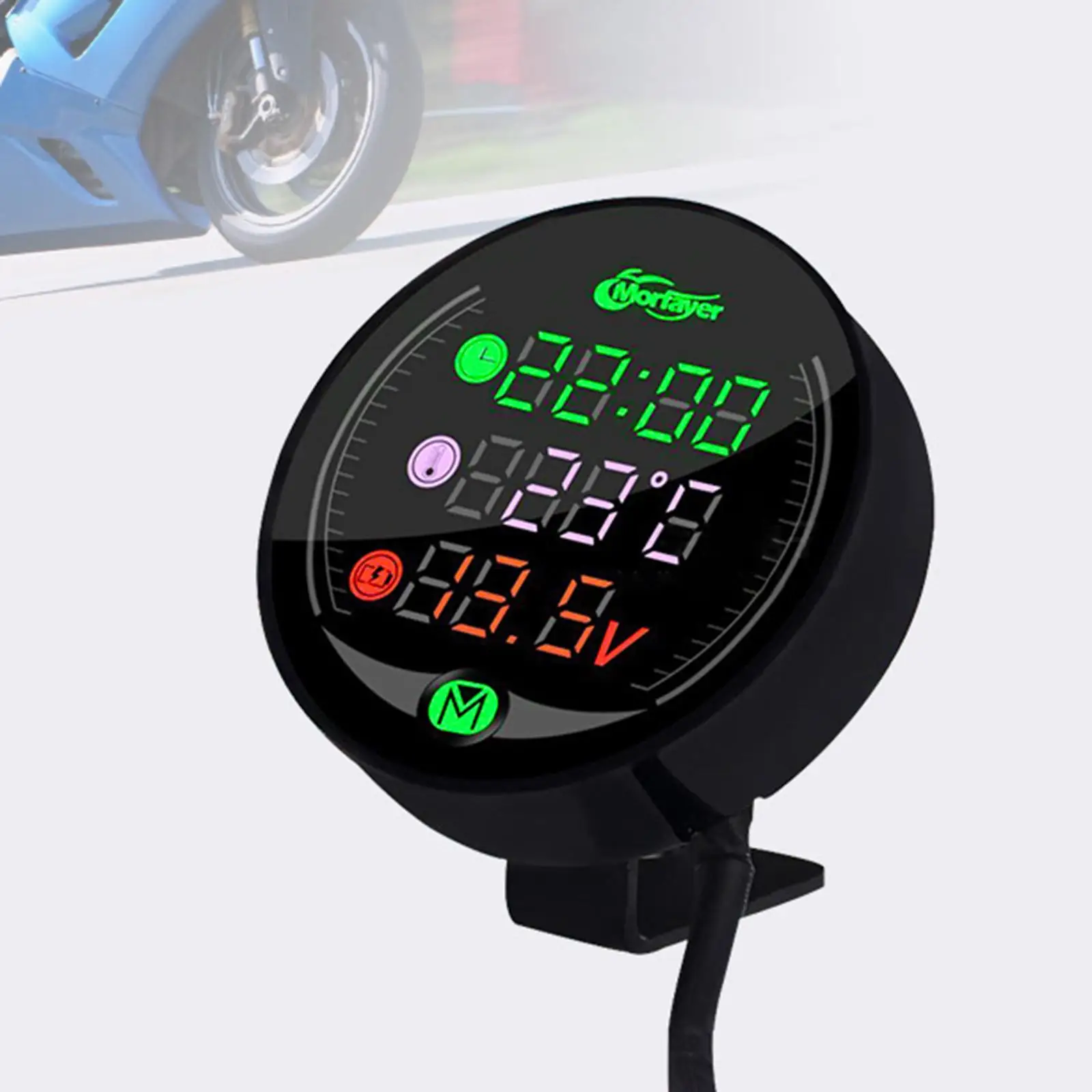 Motorbike Motorcycle Digital Voltage Temperature Monitor 12V 24V Power Accessories LED Display Small Size Waterproof Easy Mount