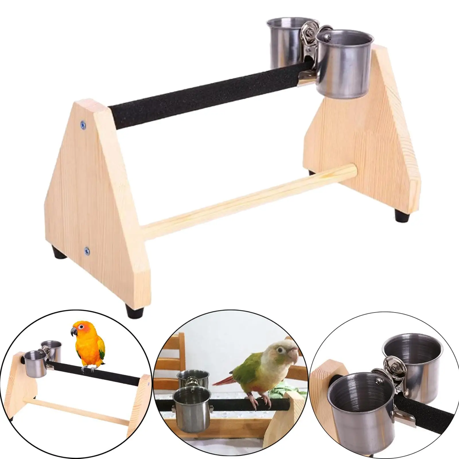 Pet Parrot Playstand with 2 Stainless Steel Feeding Cups for Cockatiel