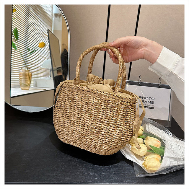 女性のための籐のハンドバッグ,手作り,織り,ボヘミアンスタイル,ビーチ 