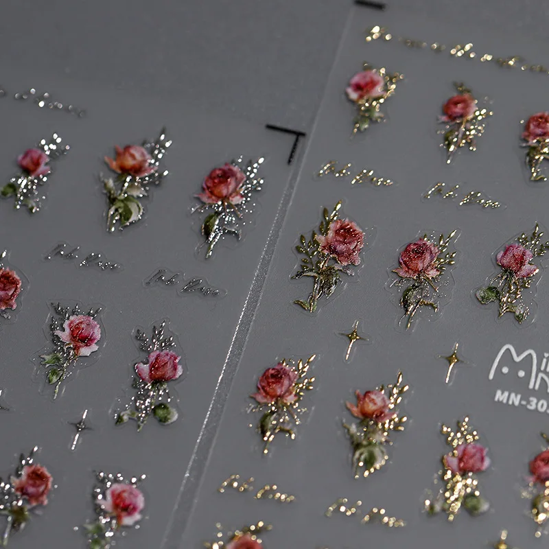 Best of Gold Silver Pink Red Rose Flowers 3D Self Adhesive Nail Art Decorations Stickers High Quality Fashion Manicure Decals Wholesale Reviews & Tips