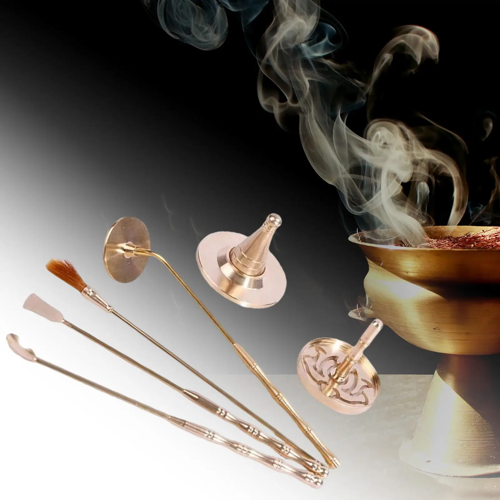 Copper Incense Burner Incense Tools Set Incense Brush Long Handle Furnace
