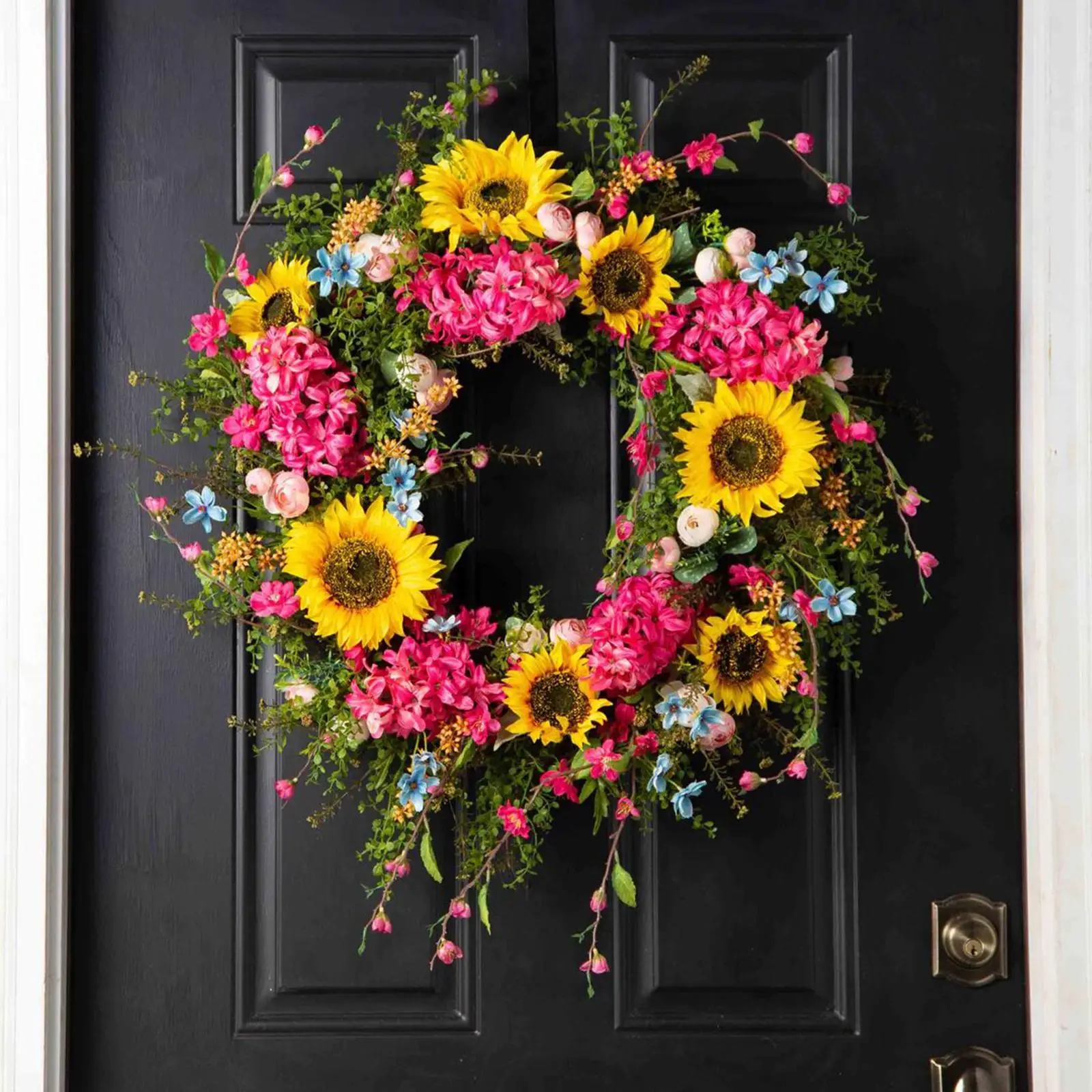 18inch Artificial  Wreath Front Door Garland Simulation Rattan Flower Wreaths for Farmhouse Summer Xmas Valentine`s Day Yard