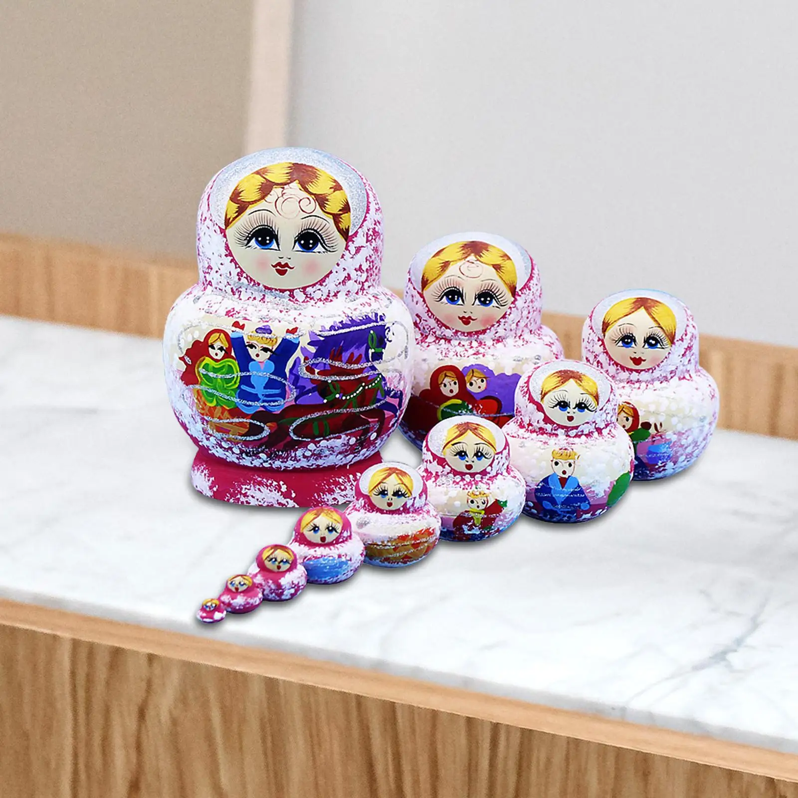 10Pcs Wood Nesting Doll Stacking Matryoshka Dolls for Gift Office Children